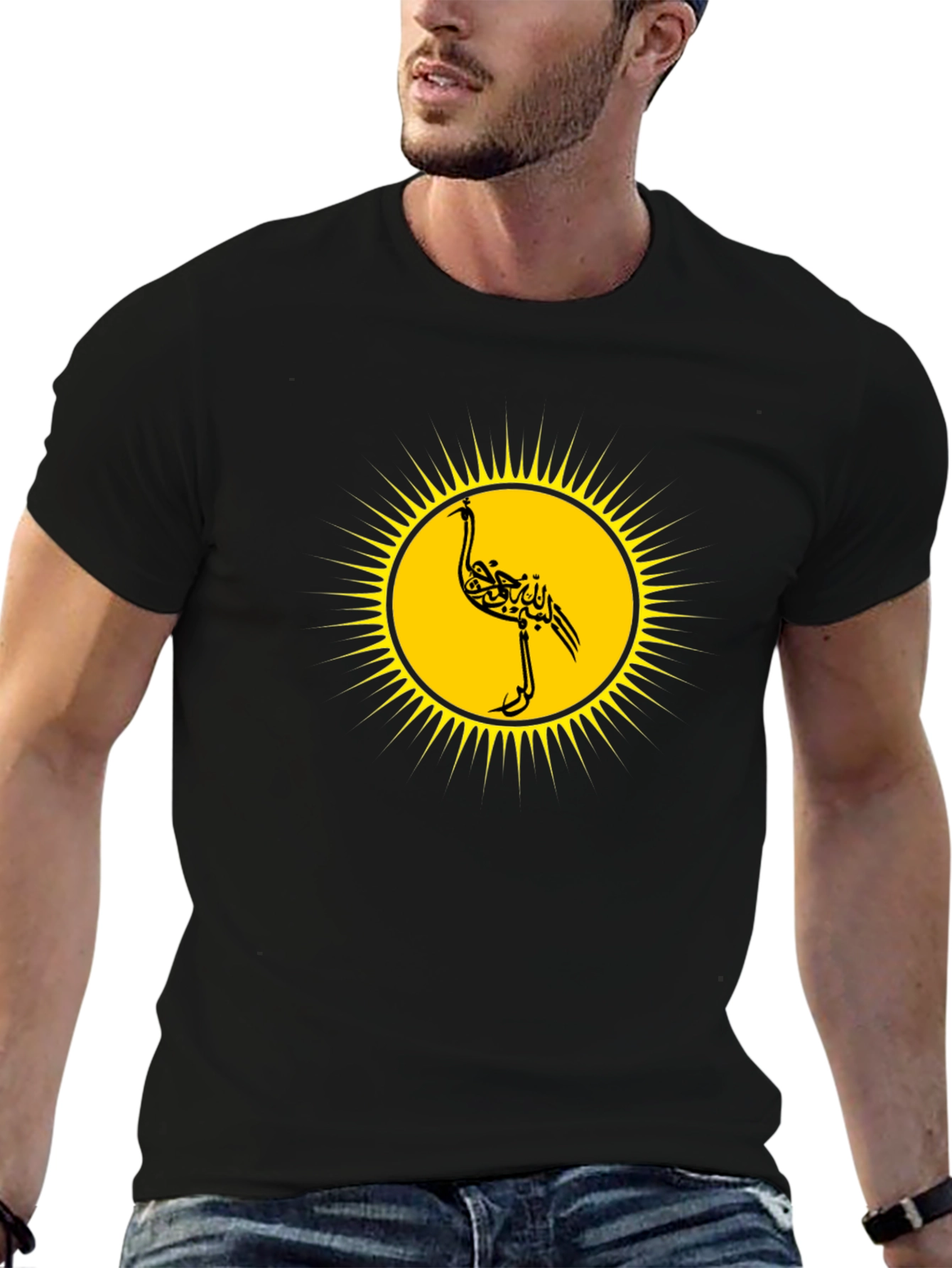 Unique Black T-Shirt with Stylized Bird Design