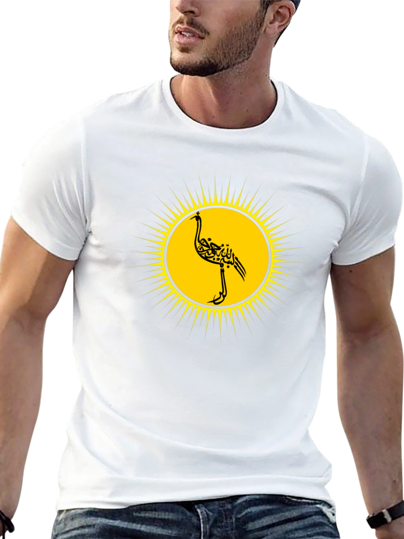 Unique Black T-Shirt with Stylized Bird Design