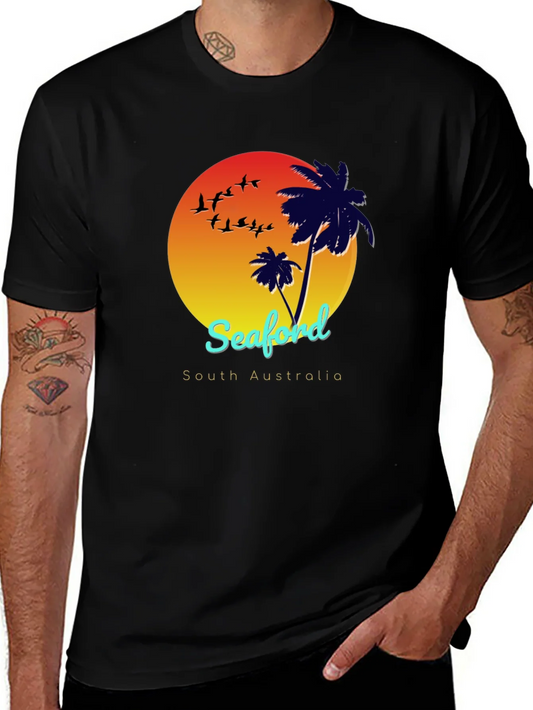 Seaford South Australia T-Shirt Palm Tree Sunset Design