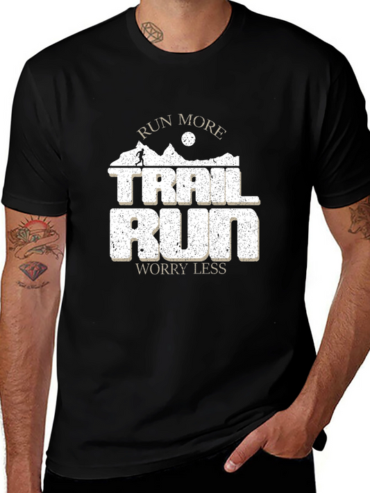 Run More Trail Run Worry Less Black Graphic Tee