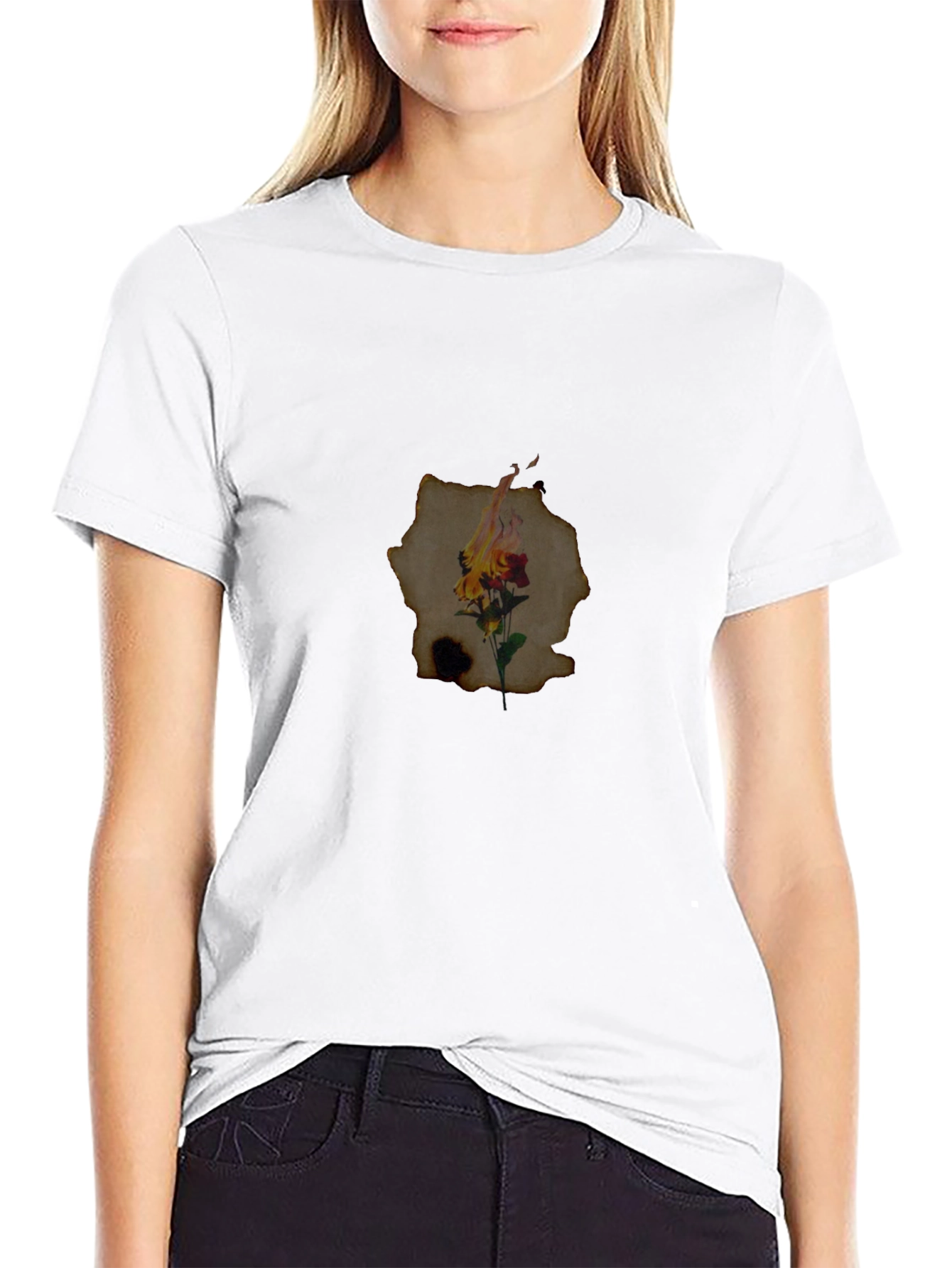 Burning Flower Graphic Tee - Unique Design