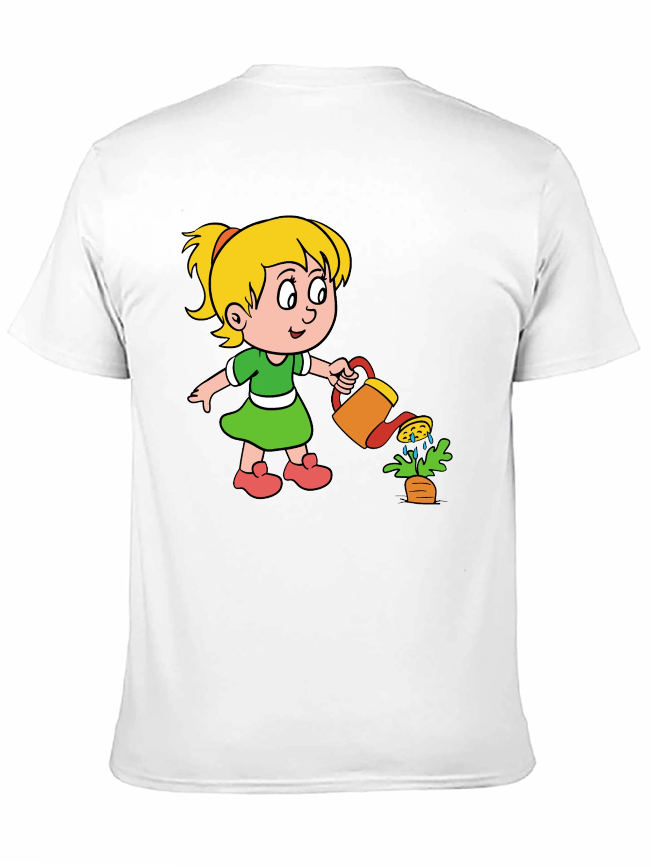 Cute Cartoon Girl Gardening Black T-Shirt