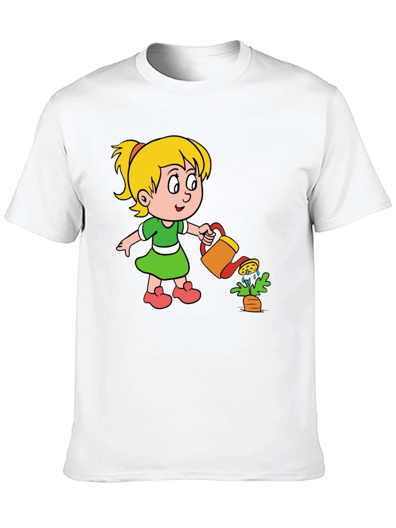 Cute Cartoon Girl Gardening Black T-Shirt