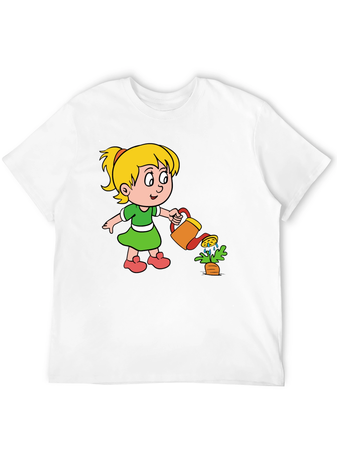 Cute Cartoon Girl Gardening Black T-Shirt