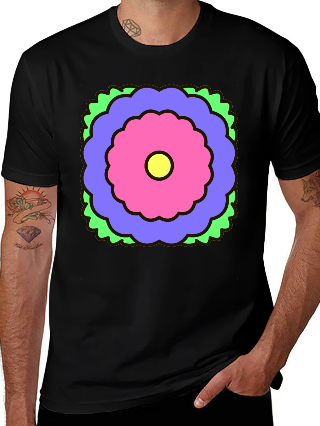 Retro Flower Graphic Black T-Shirt