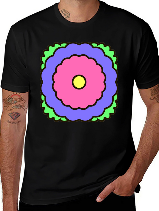 Retro Flower Graphic Black T-Shirt