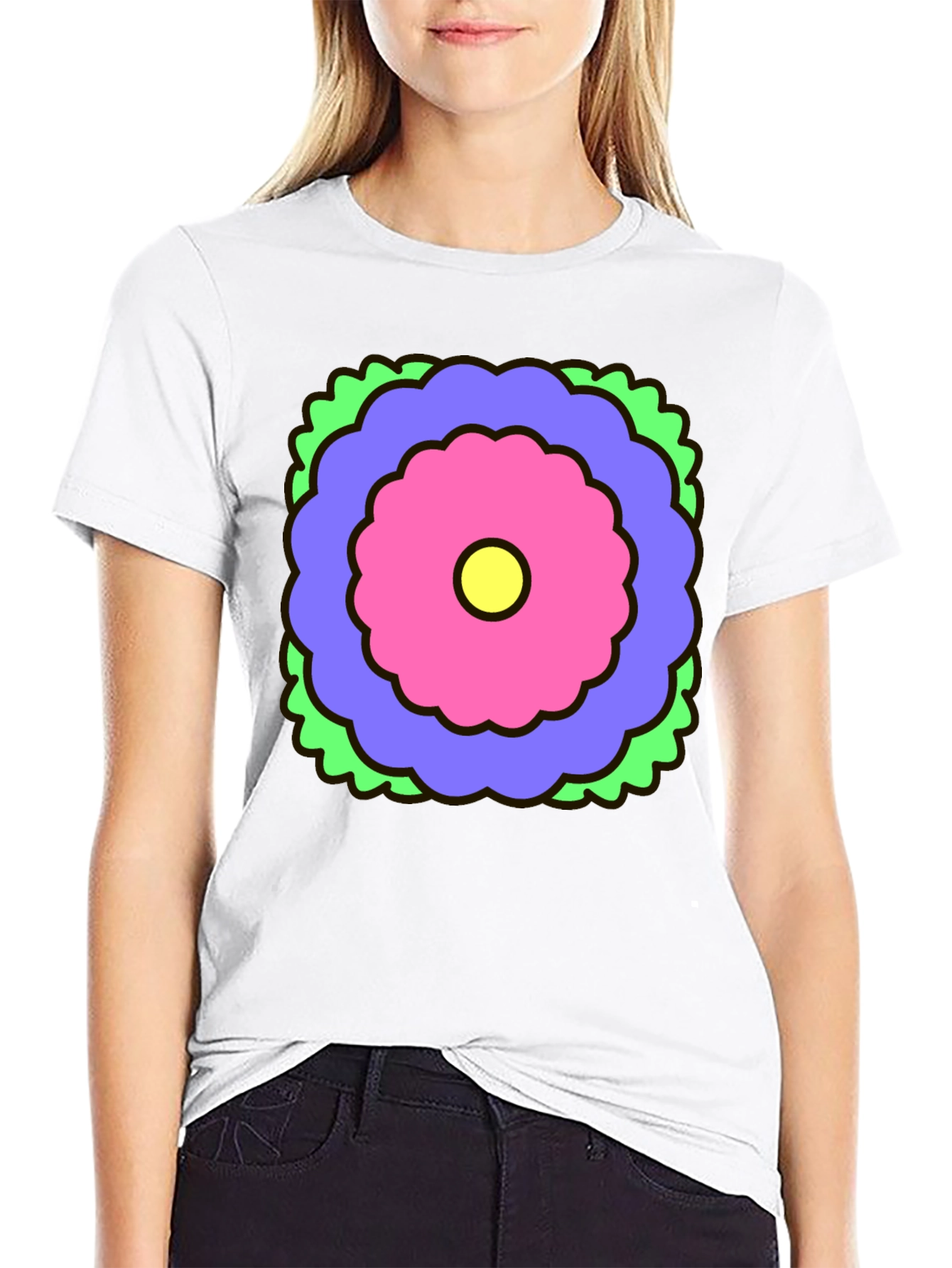 Retro Flower Graphic Black T-Shirt
