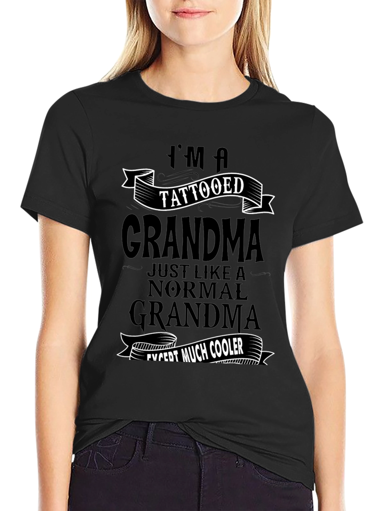 Tattooed Grandma Black Graphic T-Shirt