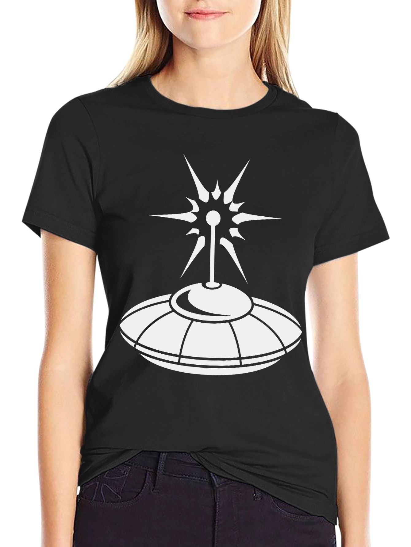 UFO Graphic T-Shirt - Black Cotton Alien Tee