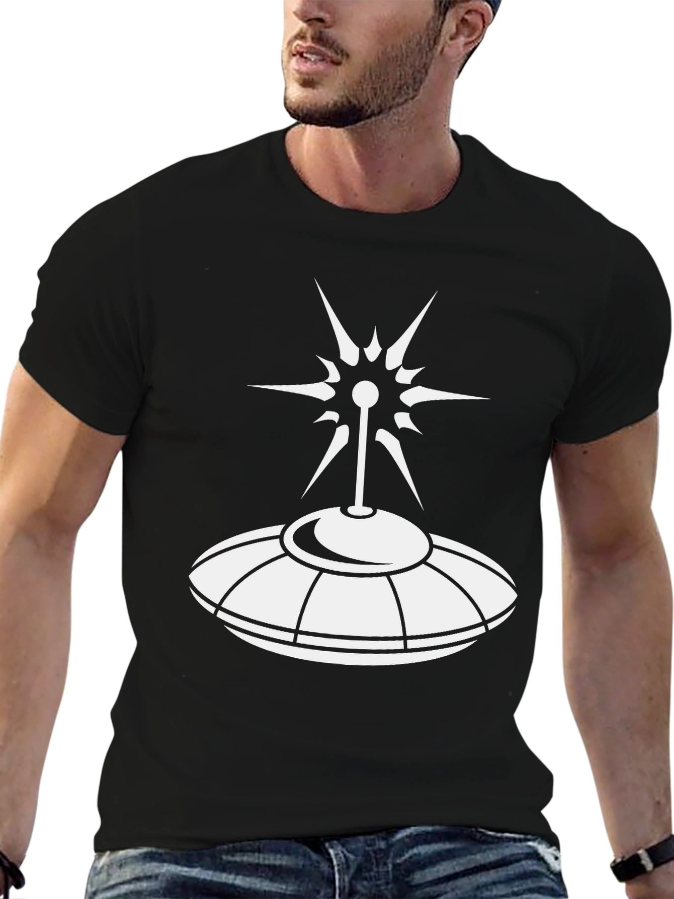 UFO Graphic T-Shirt - Black Cotton Alien Tee