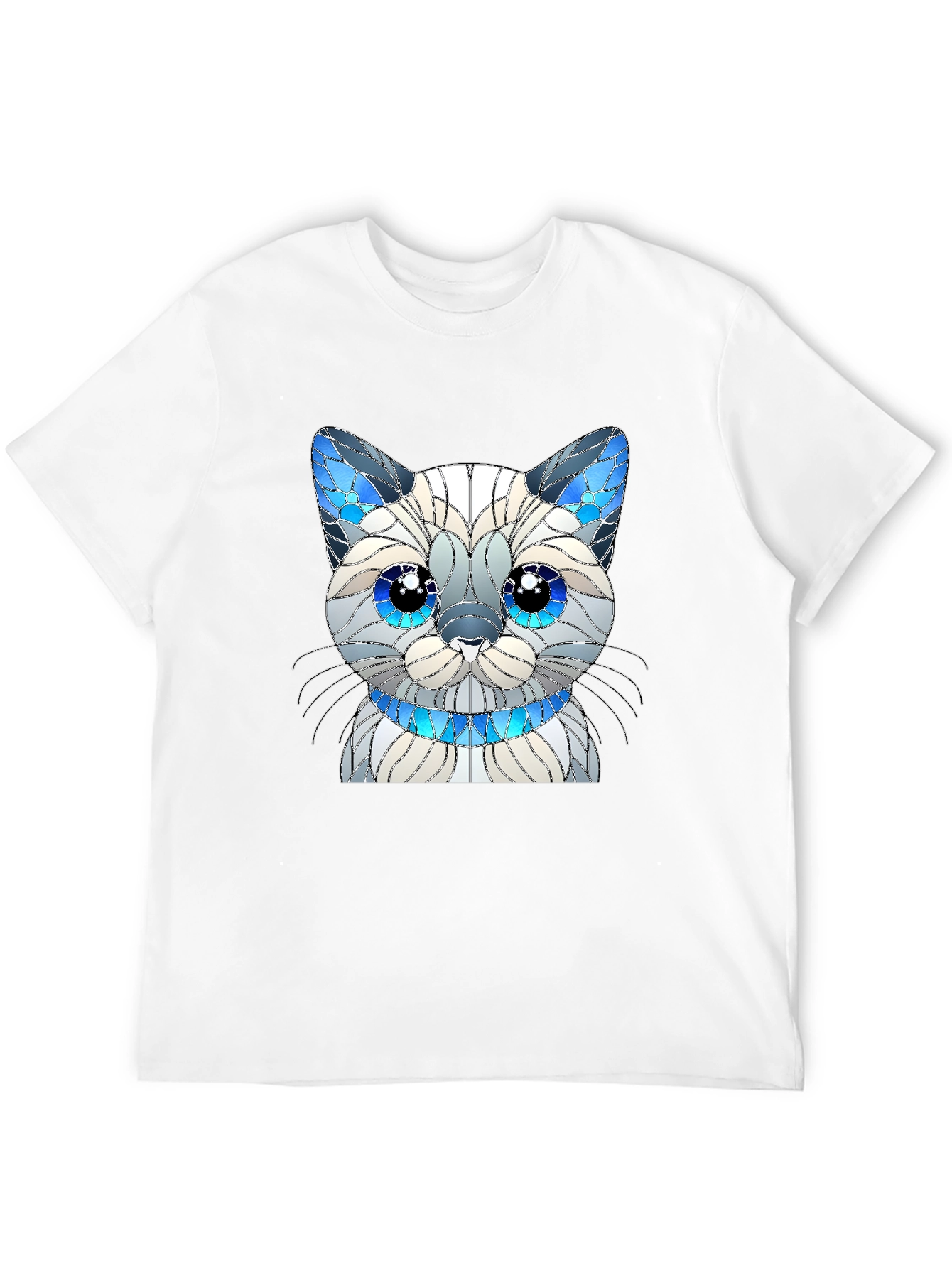 Cat Lover T-Shirt - Stained Glass Siamese Cat Design