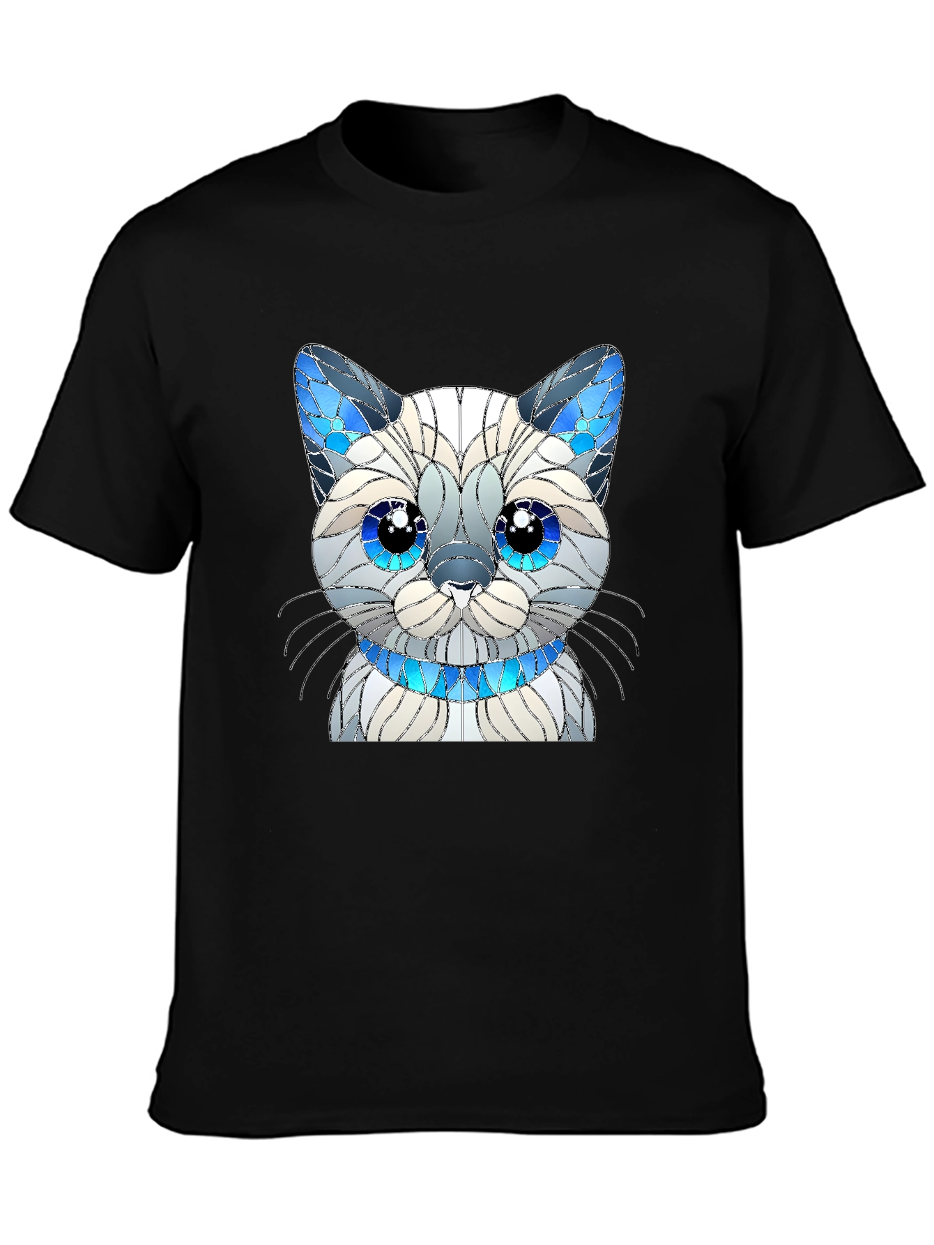 Cat Lover T-Shirt - Stained Glass Siamese Cat Design