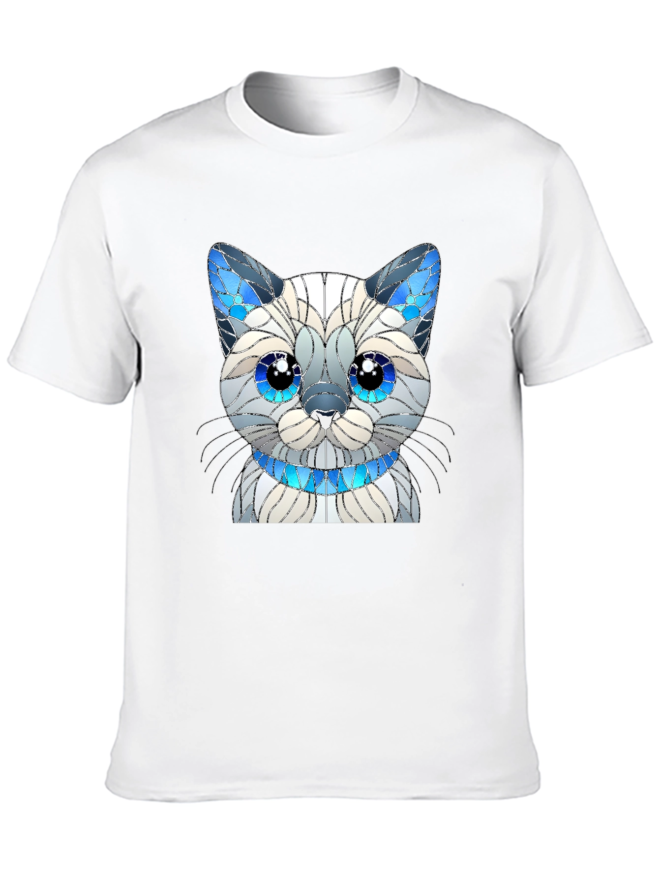 Cat Lover T-Shirt - Stained Glass Siamese Cat Design