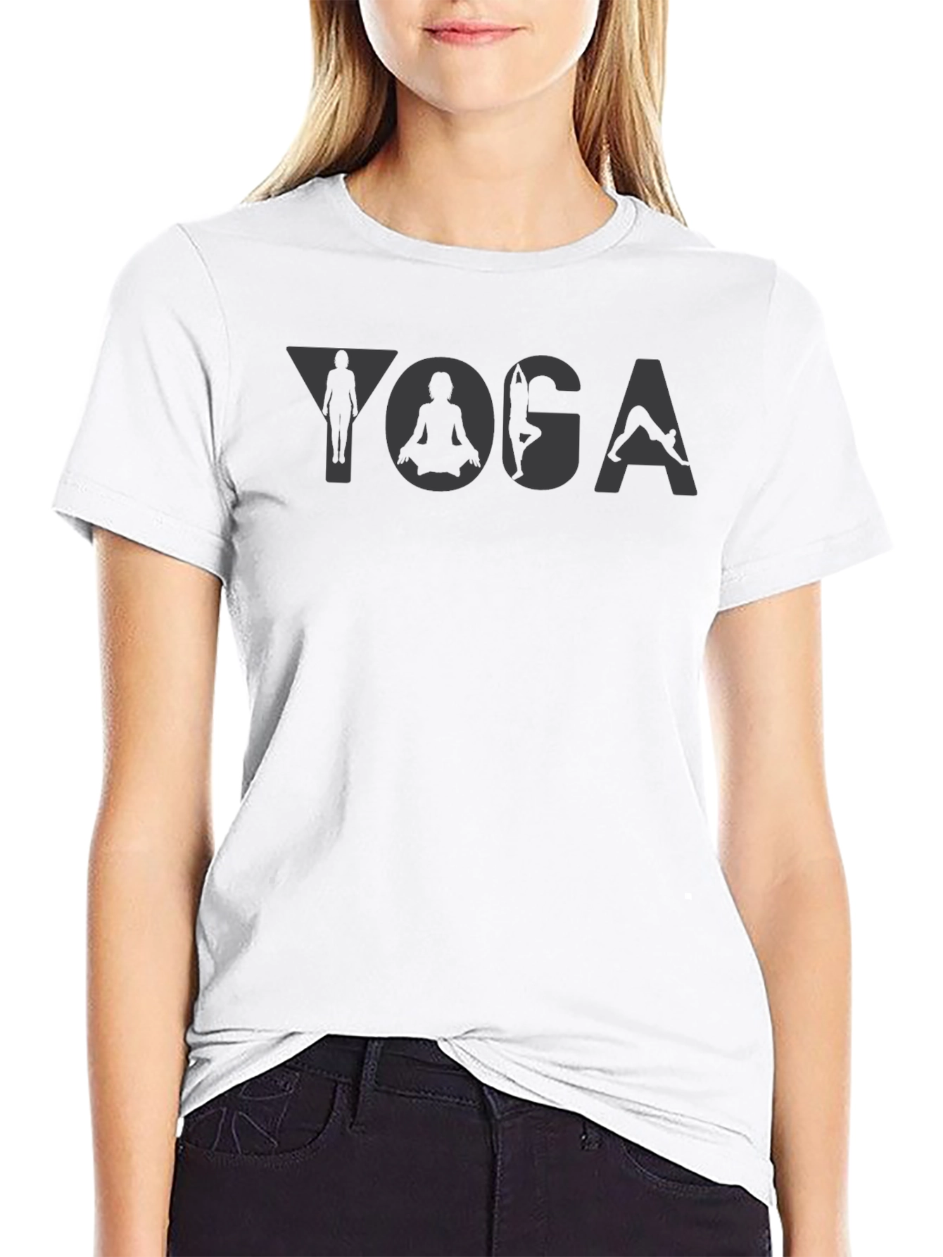 Yoga Poses Graphic Print Black T-Shirt