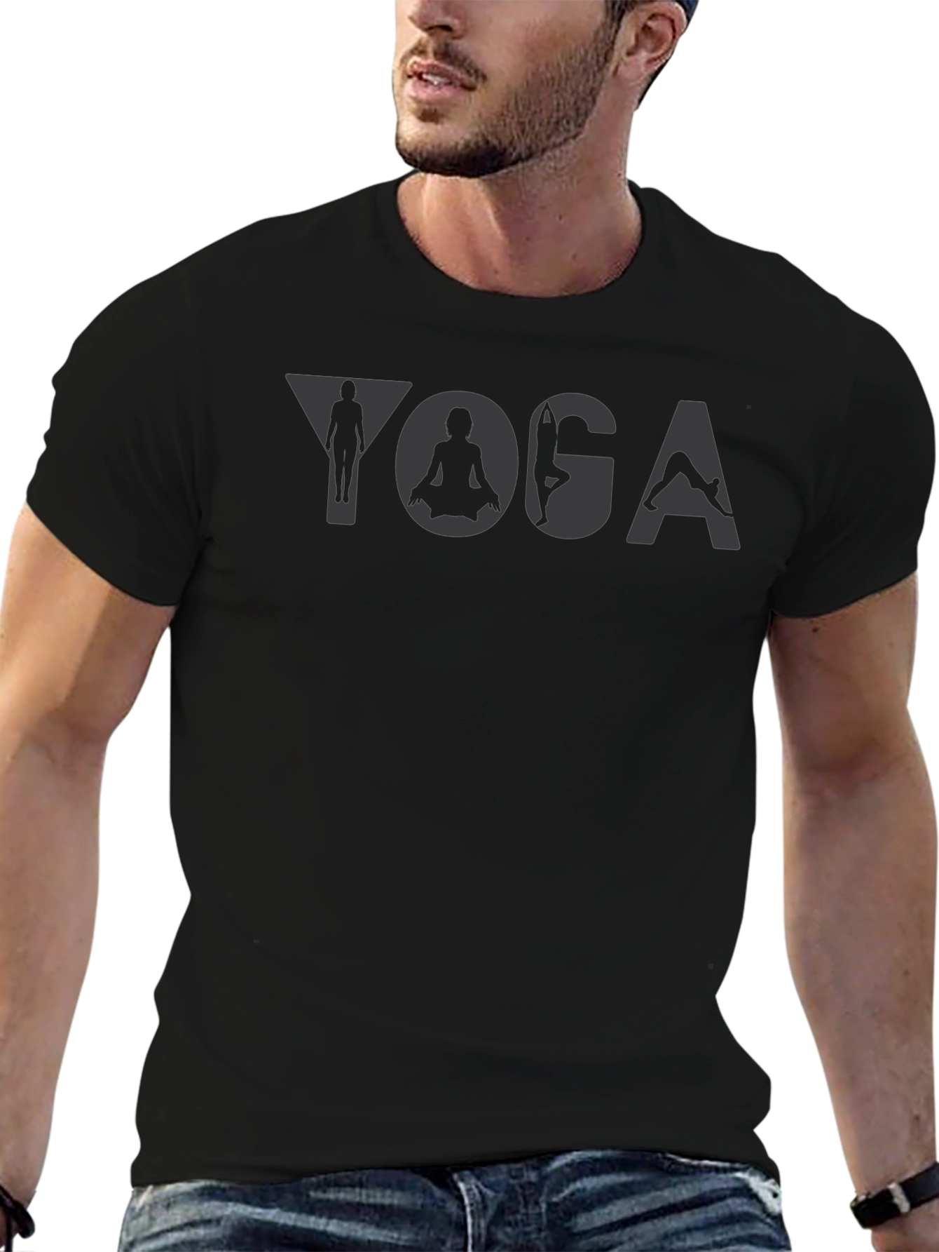 Yoga Poses Graphic Print Black T-Shirt
