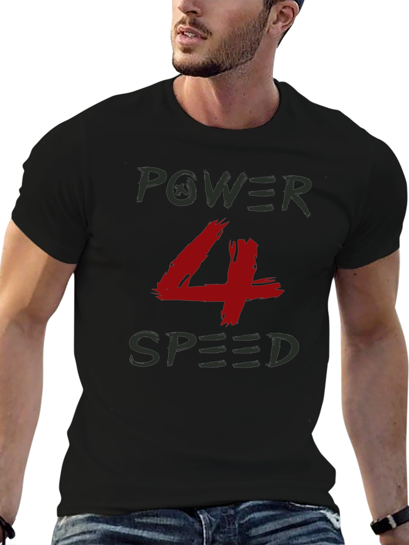 Power 4 Speed Graphic T-Shirt - Black Crew Neck