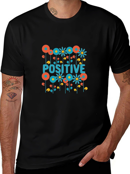 Positive Floral Graphic Tee - Black Cotton T-Shirt