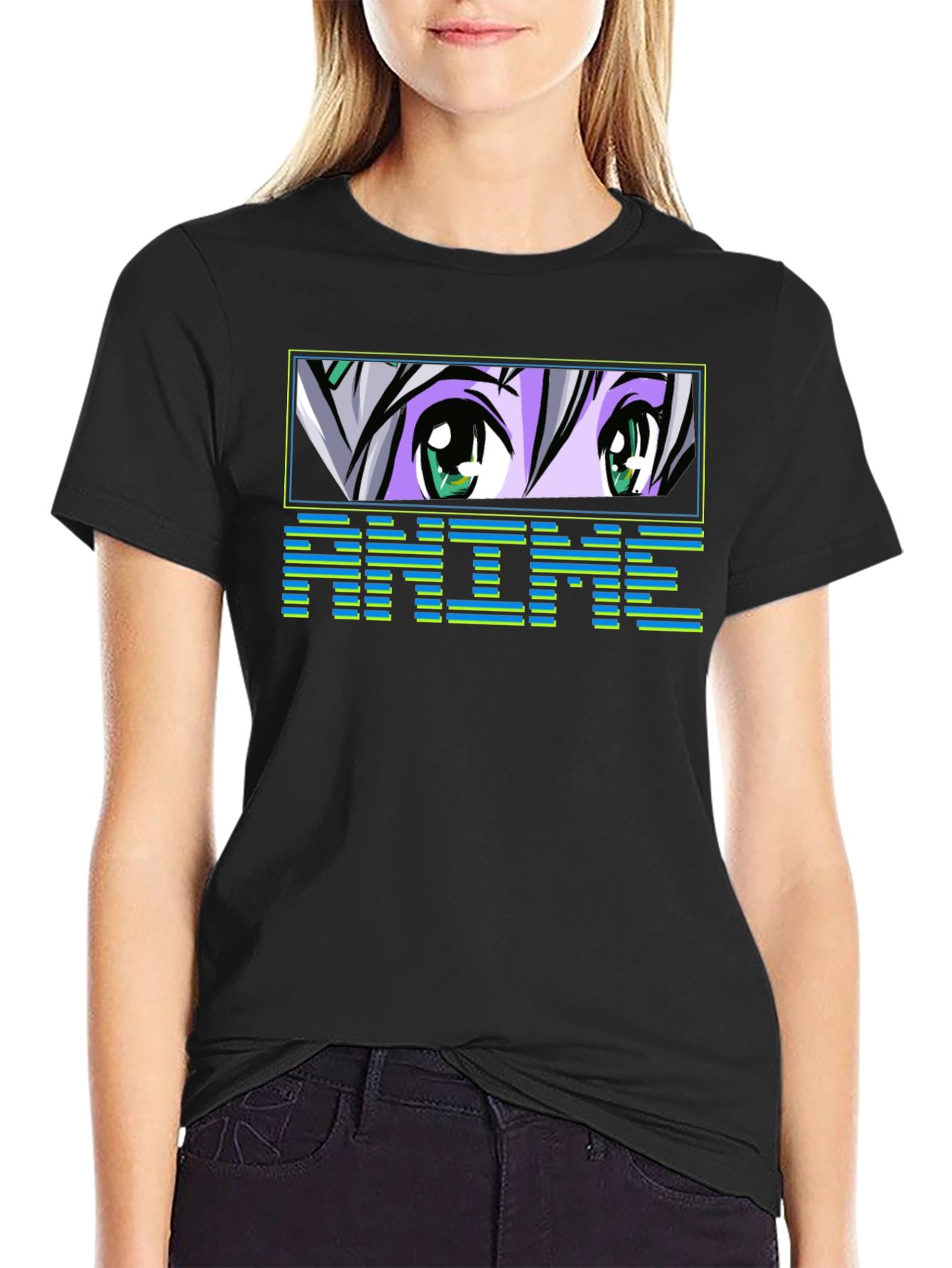 Anime Eyes Graphic Tee - Black T-Shirt