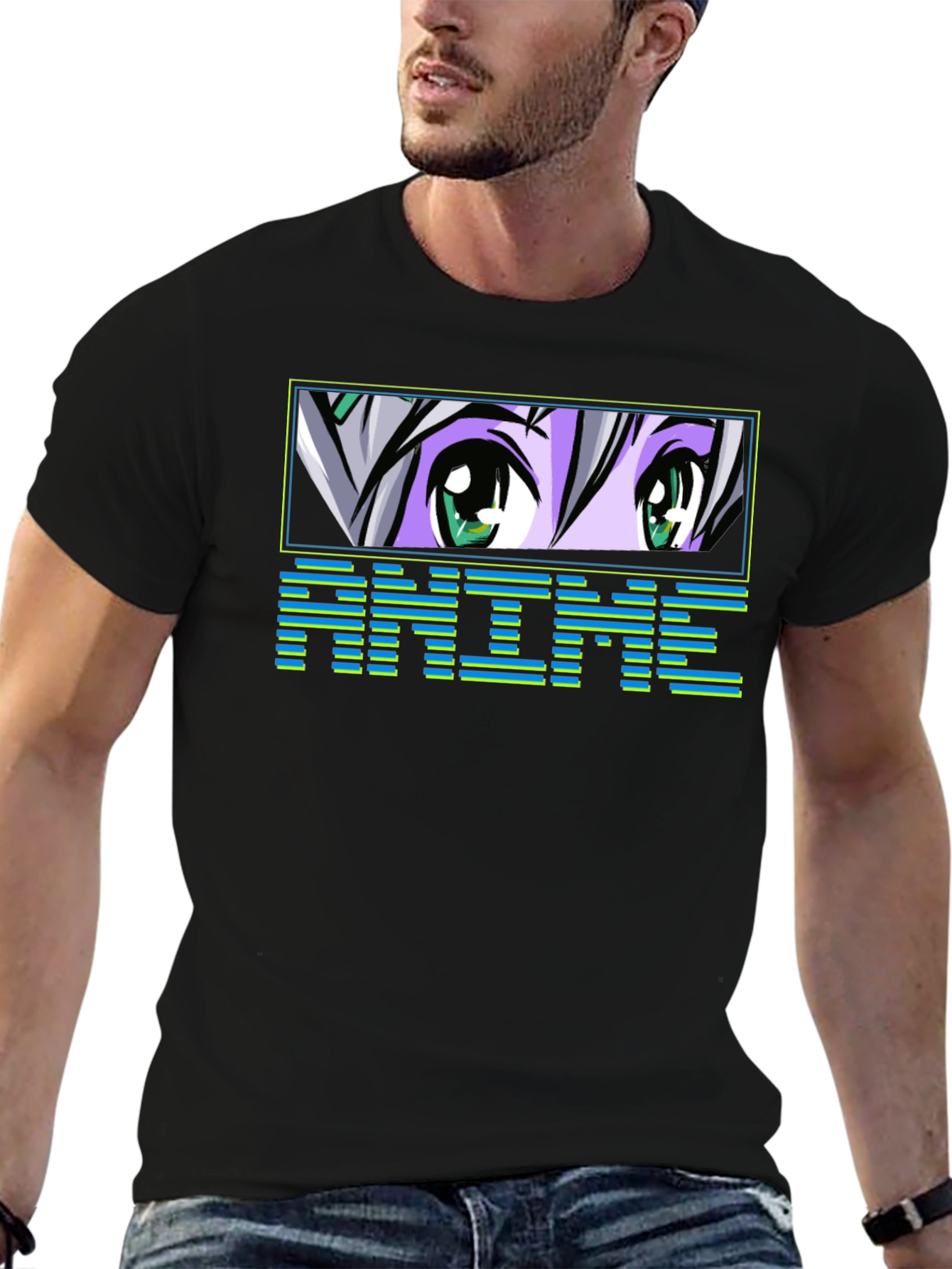 Anime Eyes Graphic Tee - Black T-Shirt