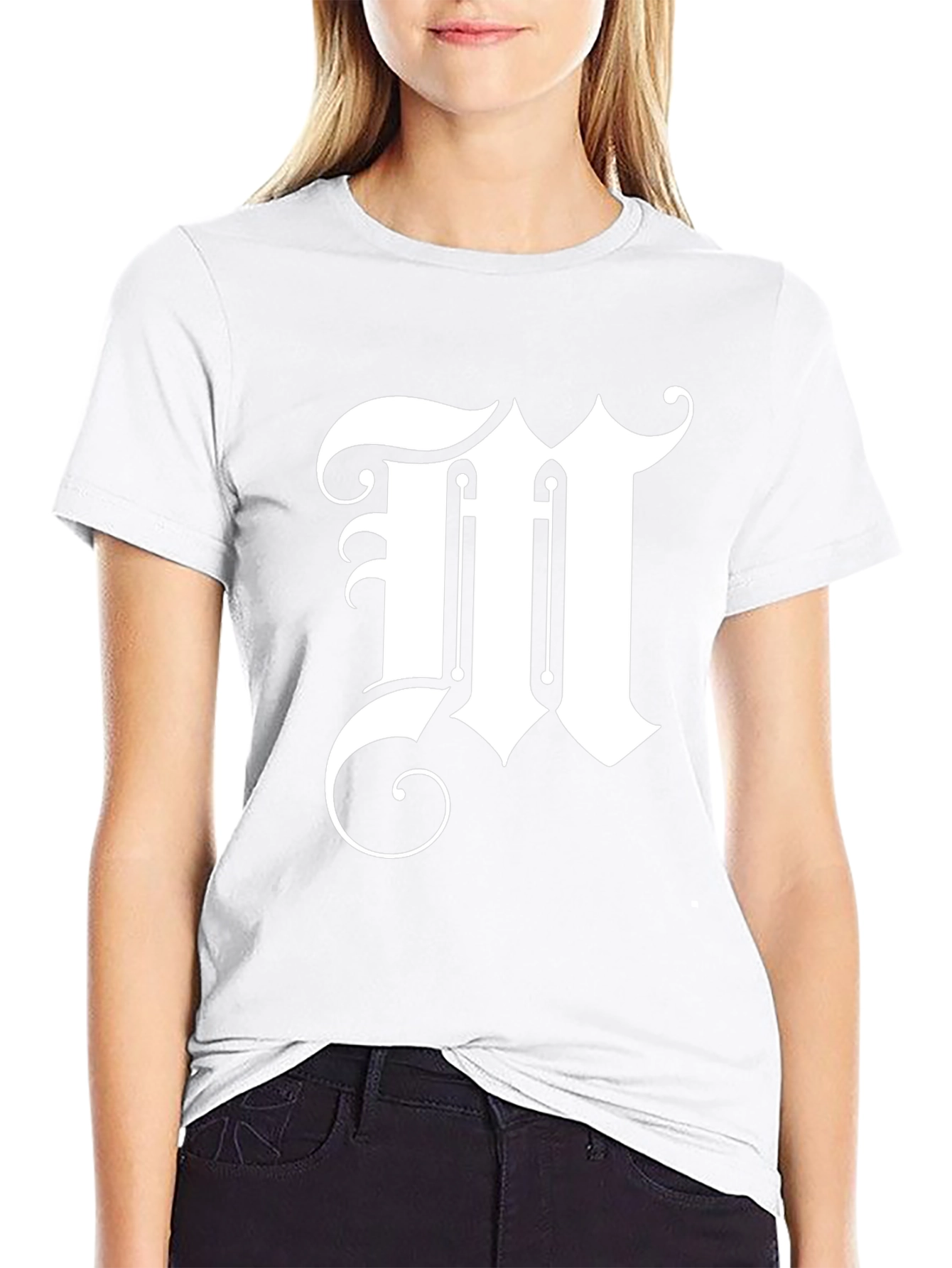 Elegant Letter M Graphic Tee - Black