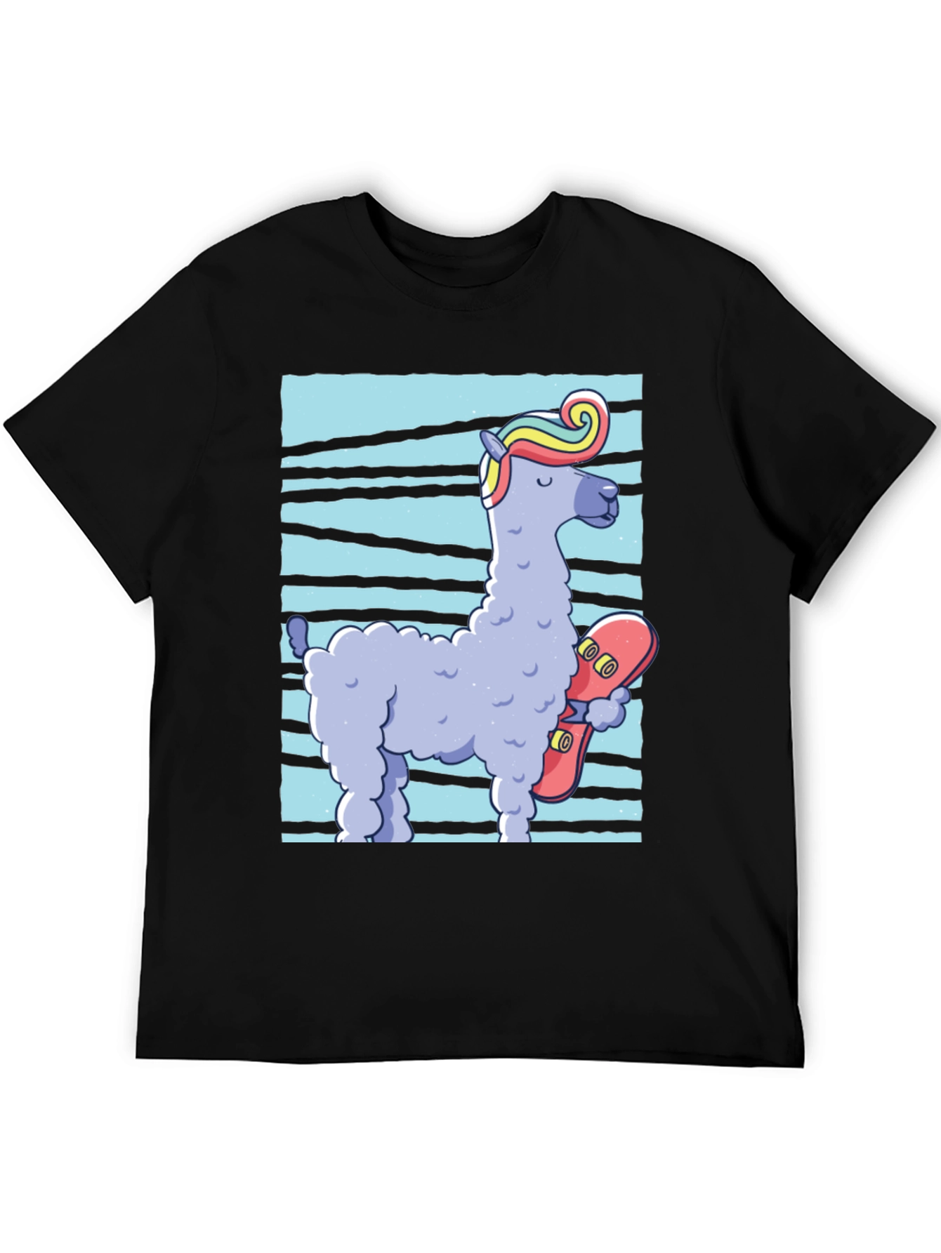 Llama Skateboarder Graphic Tee - Black Cotton Blend
