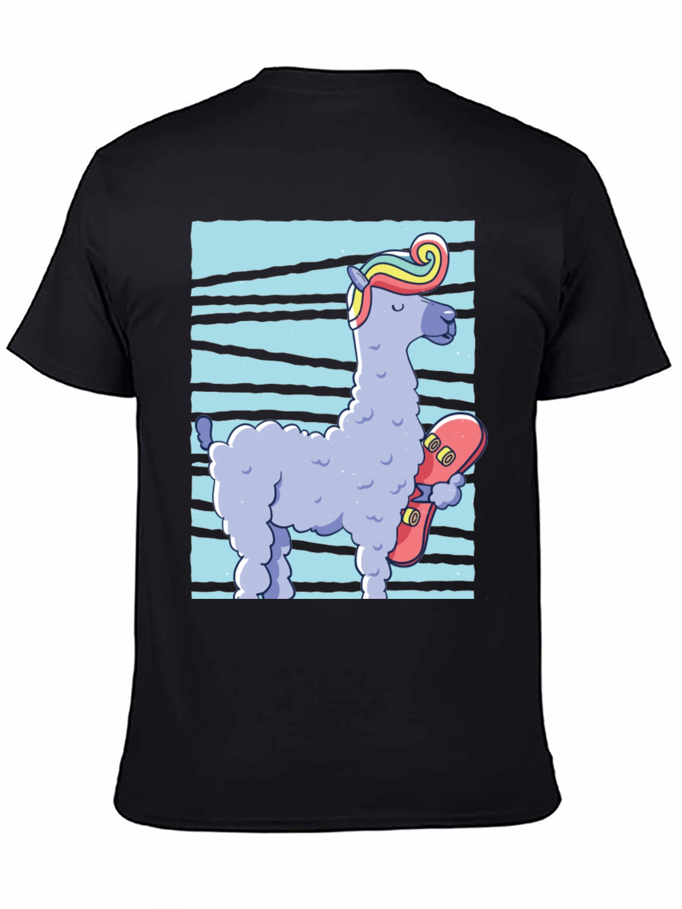 Llama Skateboarder Graphic Tee - Black Cotton Blend
