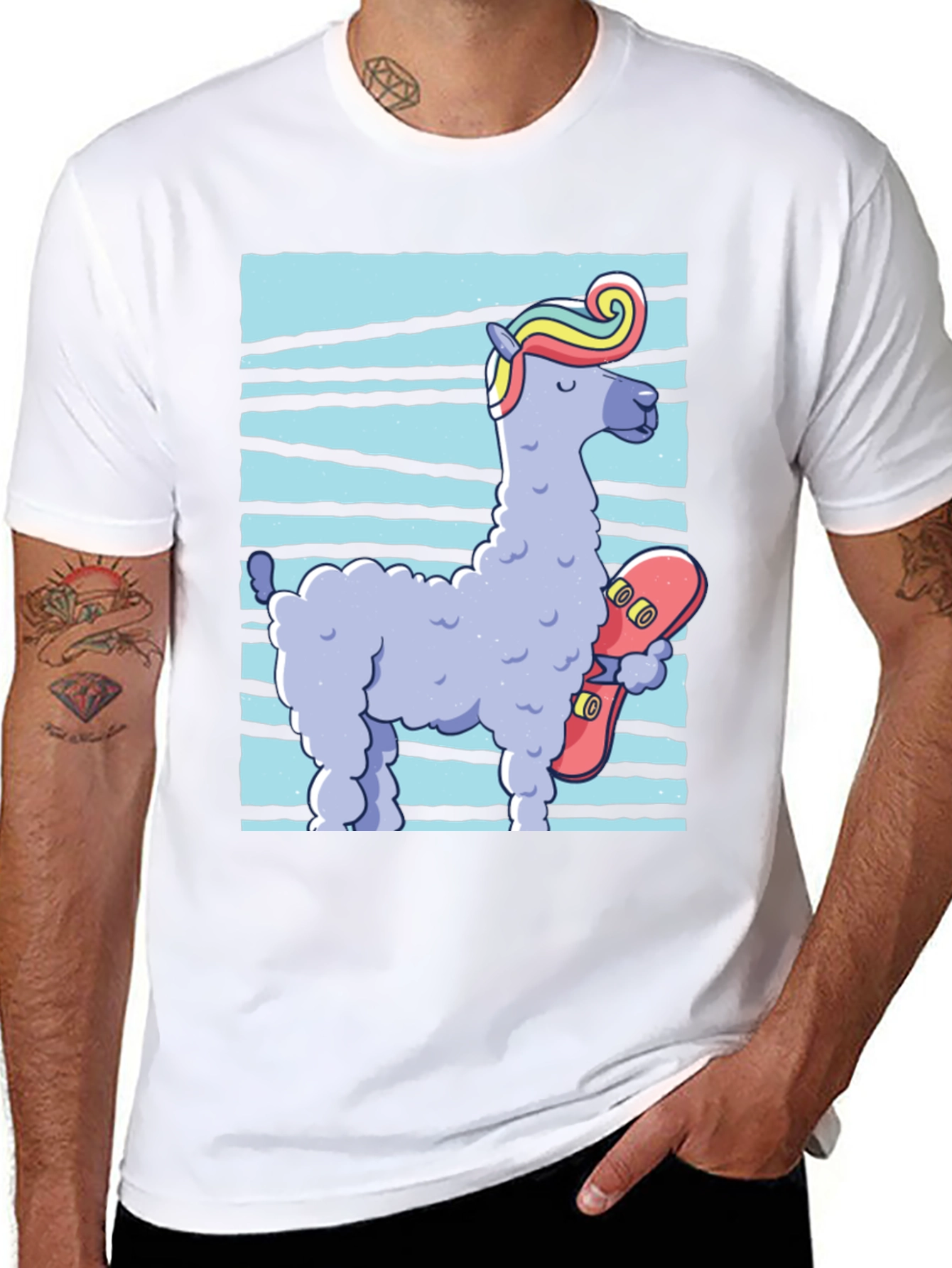 Llama Skateboarder Graphic Tee - Black Cotton Blend