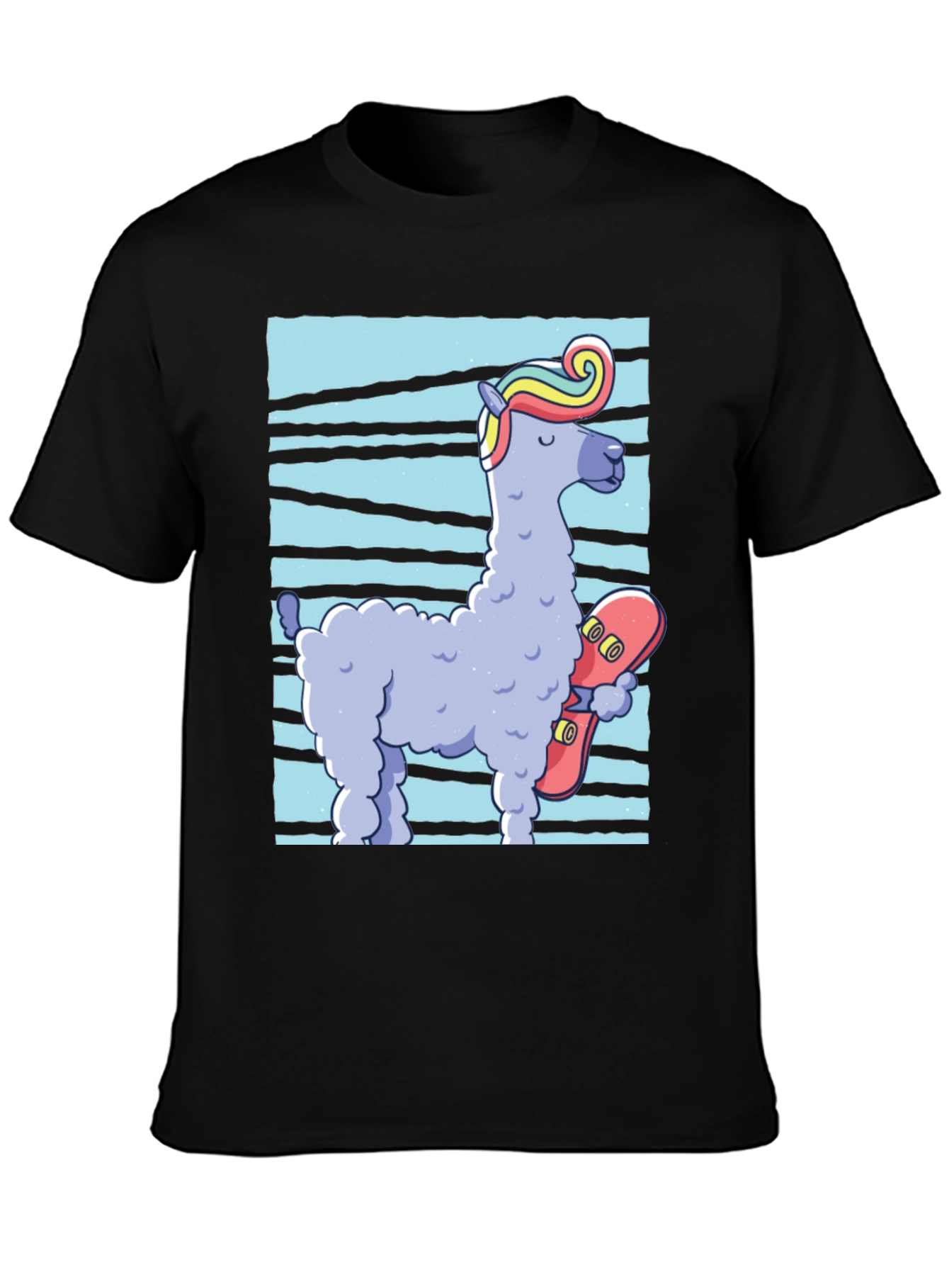 Llama Skateboarder Graphic Tee - Black Cotton Blend