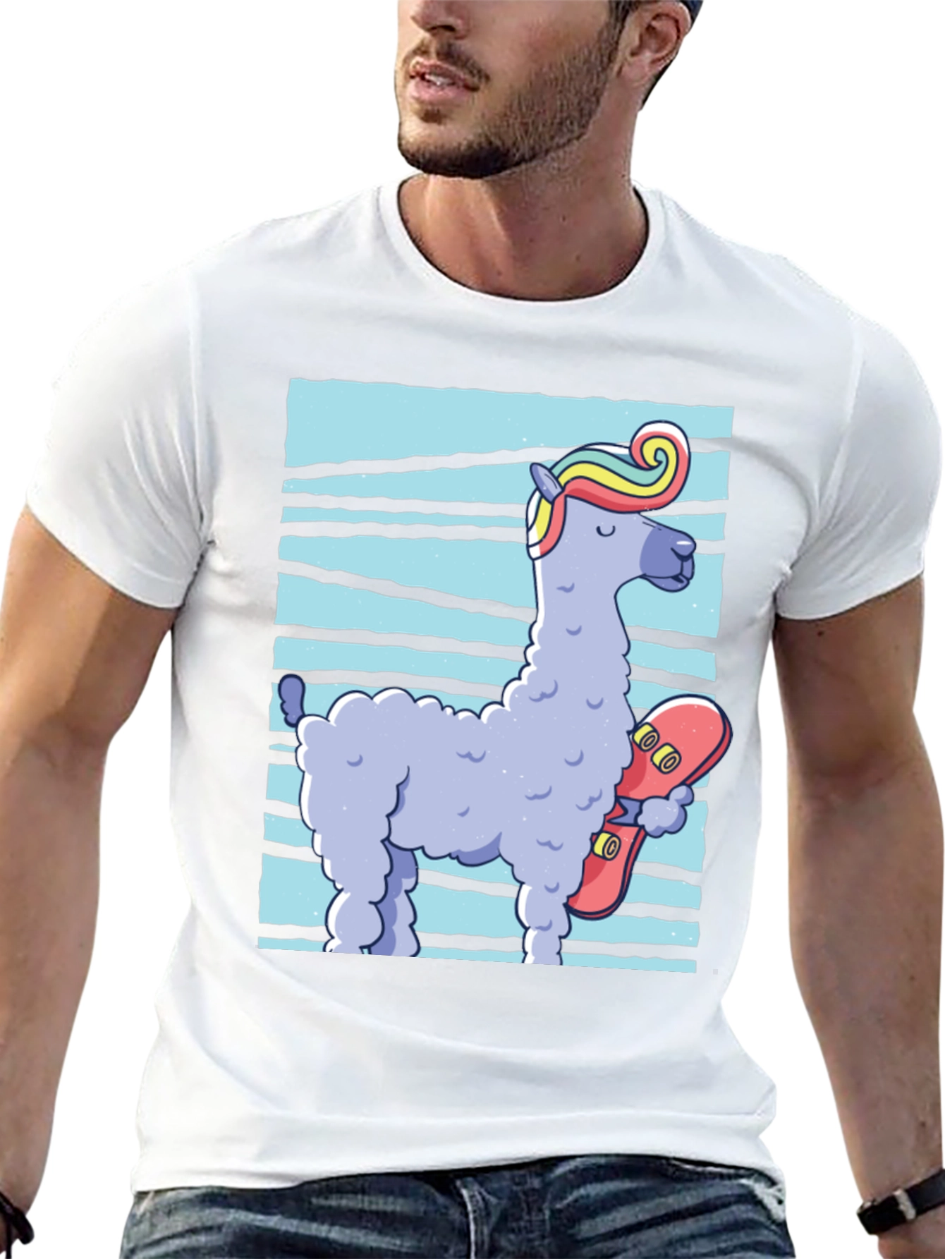 Llama Skateboarder Graphic Tee - Black Cotton Blend
