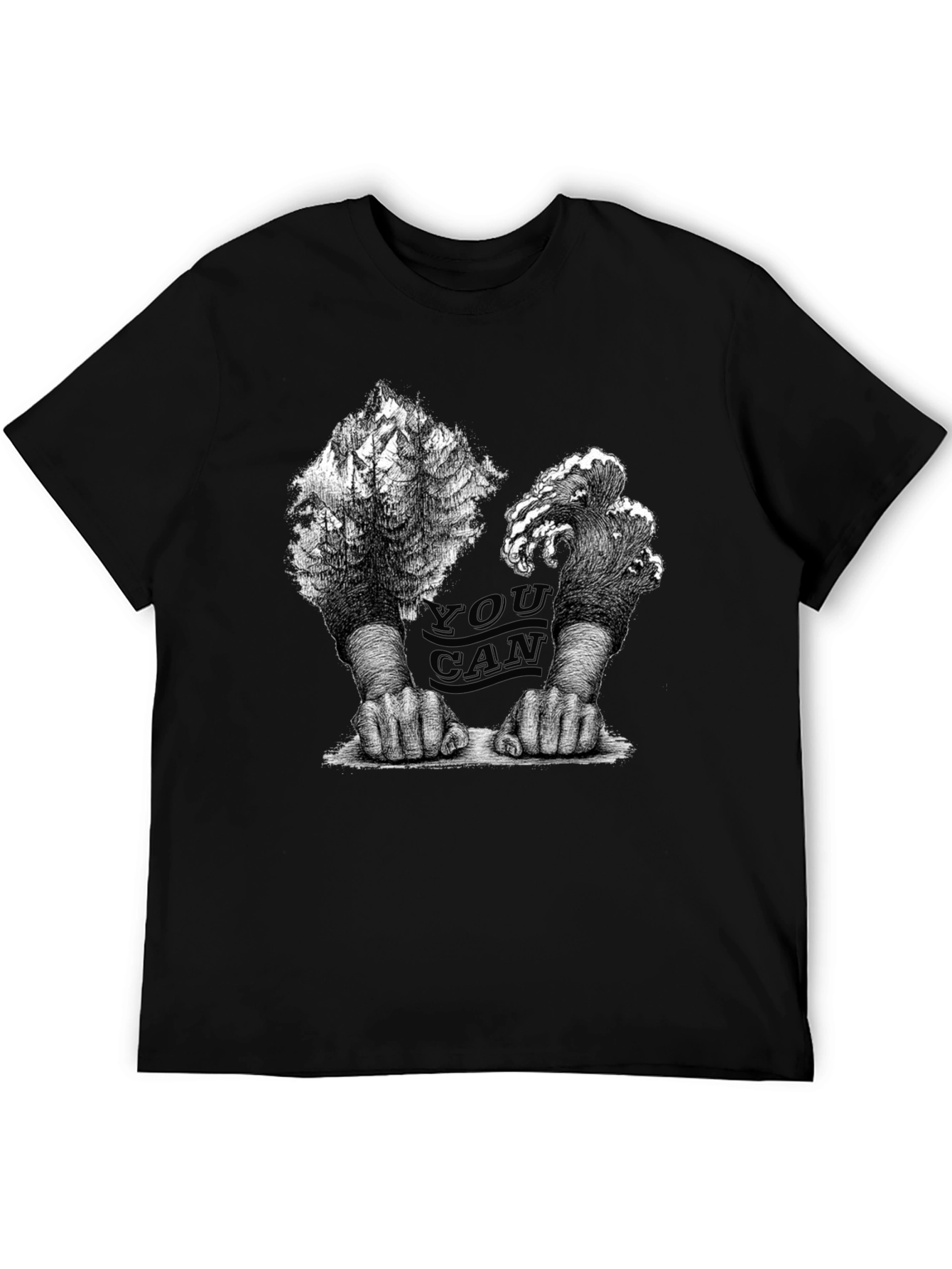Unique Graphic Print Black Crew Neck Tee
