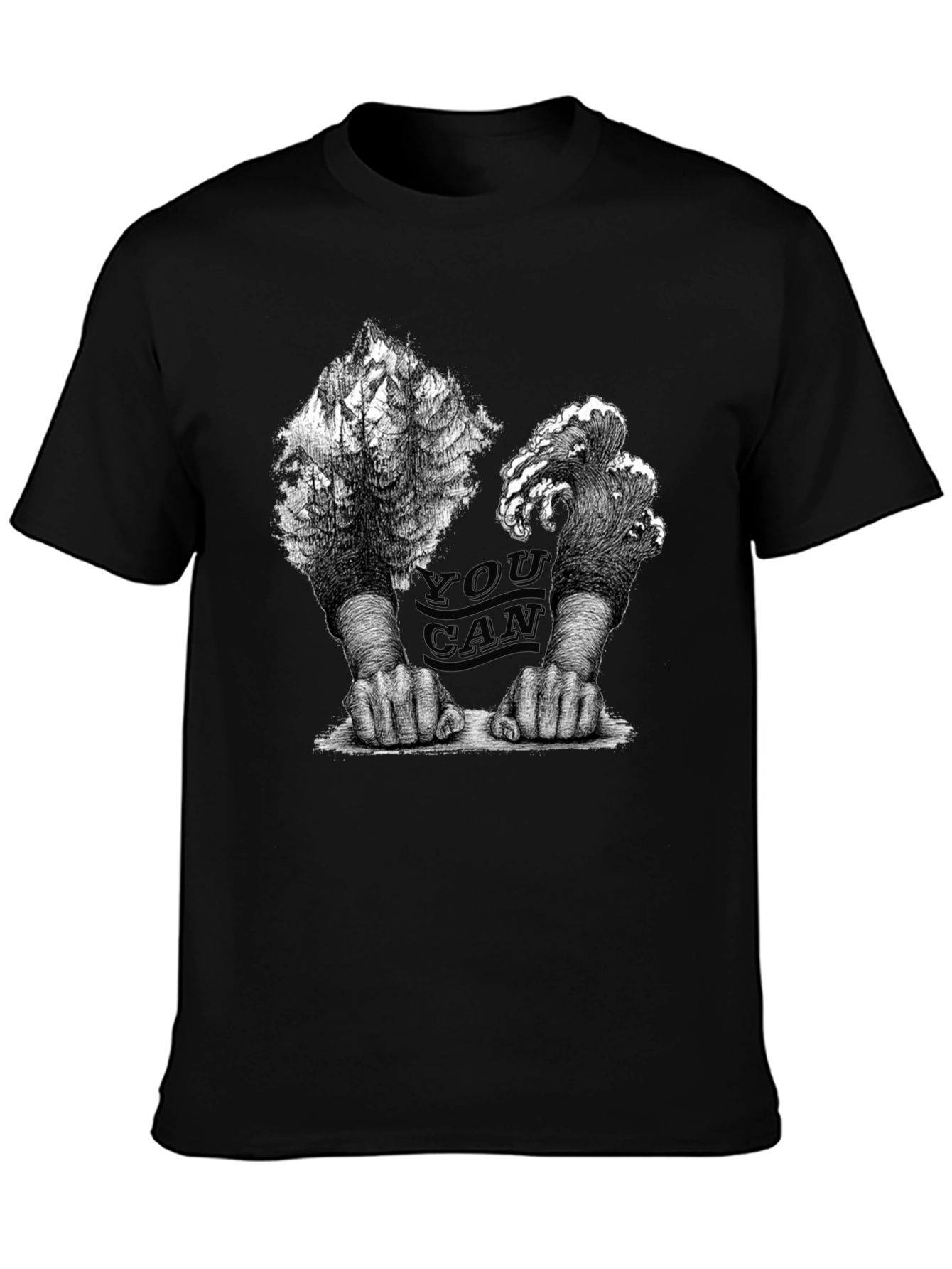 Unique Graphic Print Black Crew Neck Tee