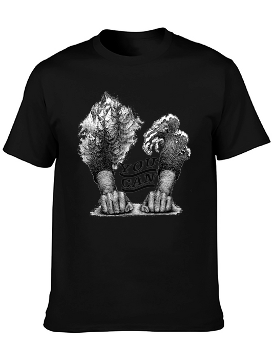 Unique Graphic Print Black Crew Neck Tee