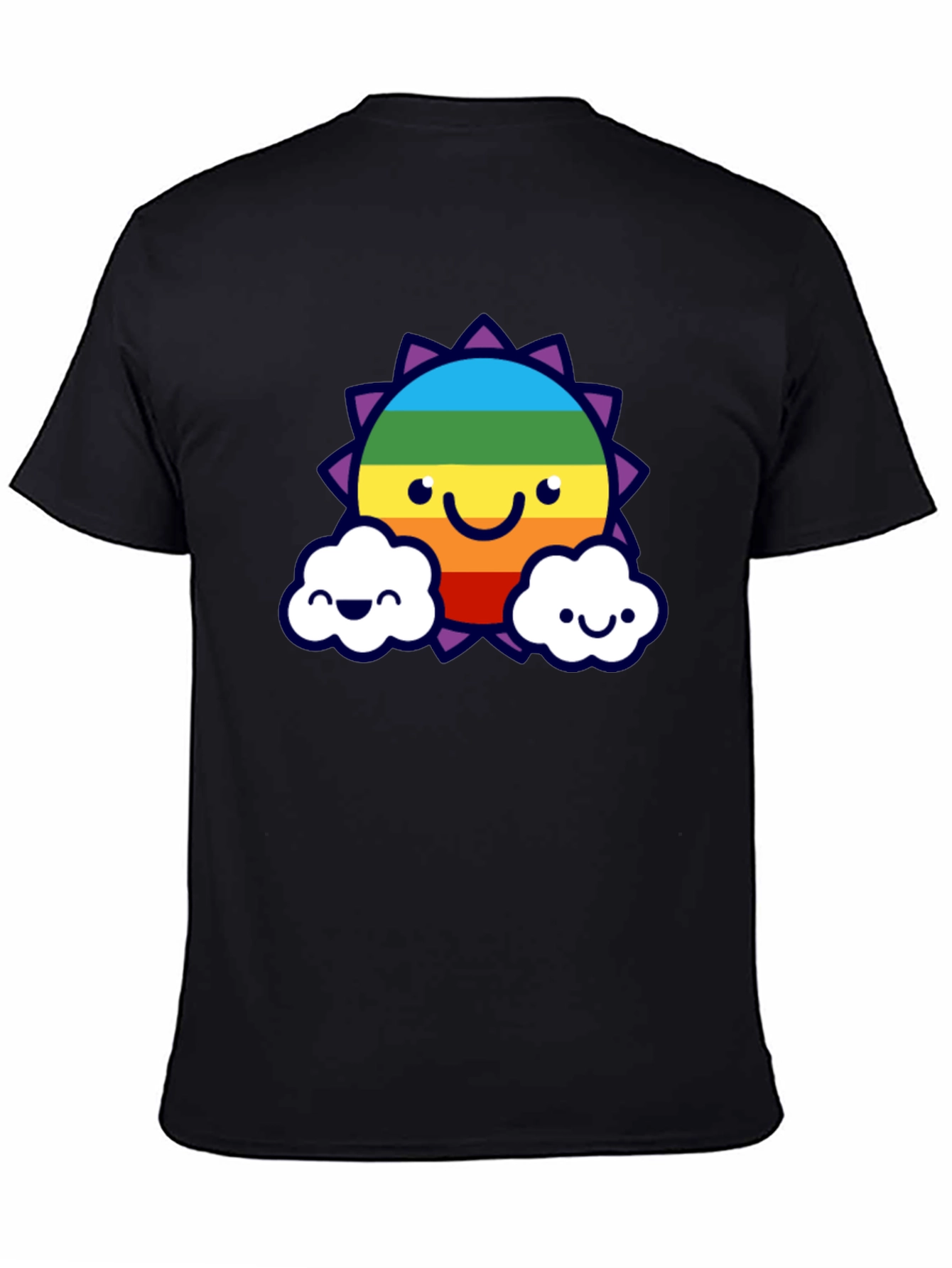 Rainbow Sun Clouds Graphic Tee - Black Cotton Blend
