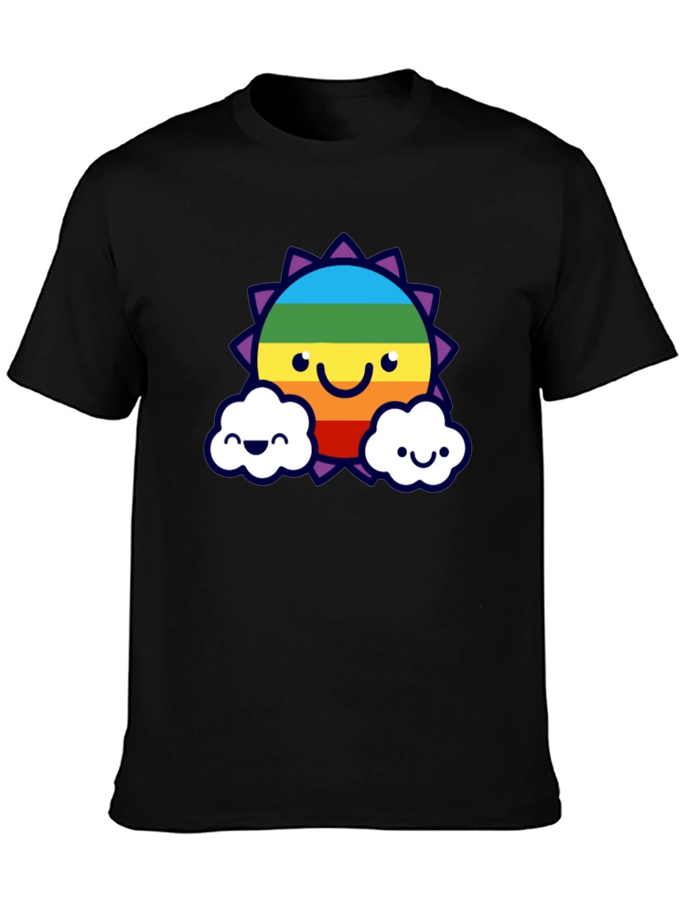 Rainbow Sun Clouds Graphic Tee - Black Cotton Blend