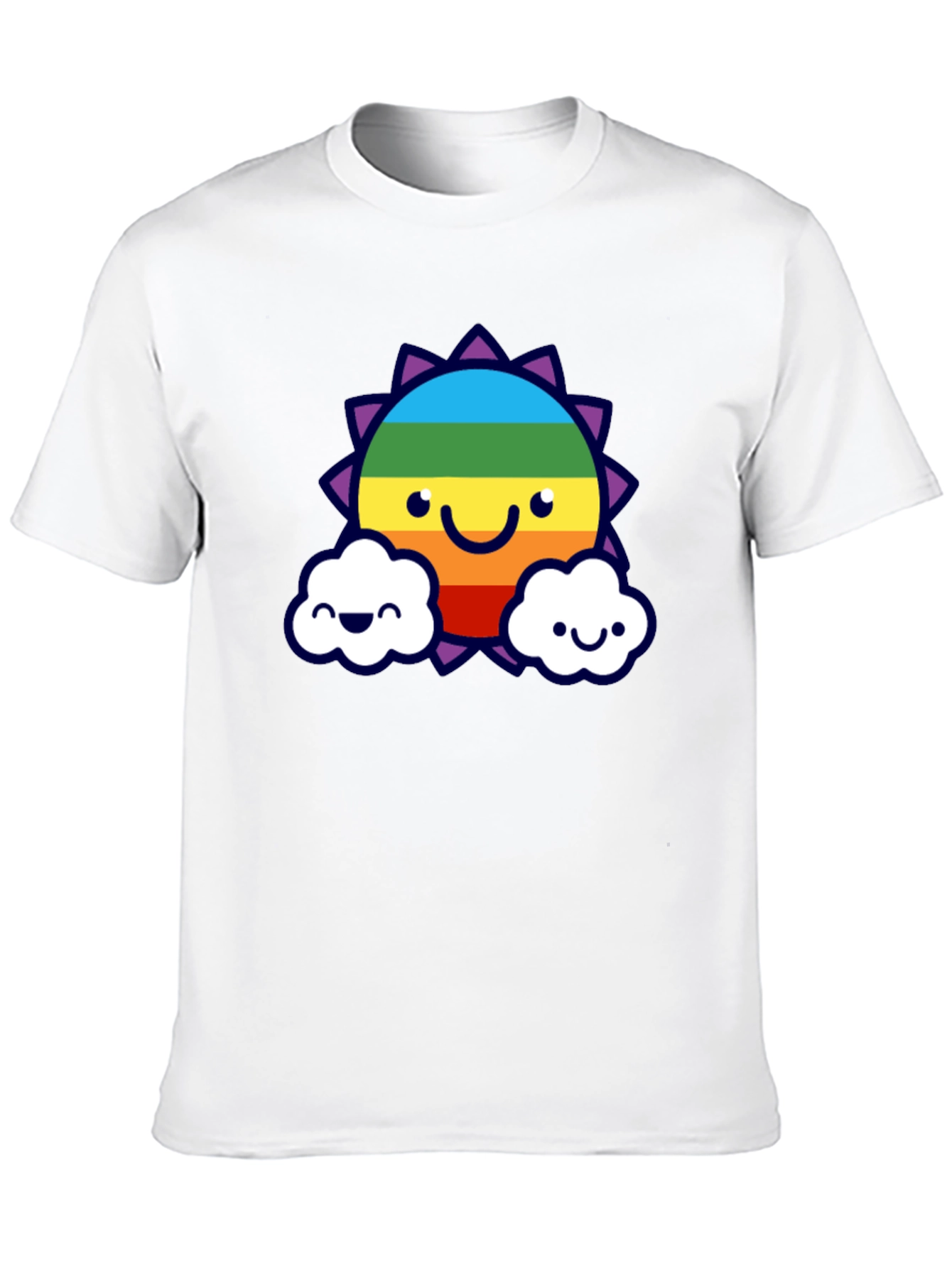 Rainbow Sun Clouds Graphic Tee - Black Cotton Blend
