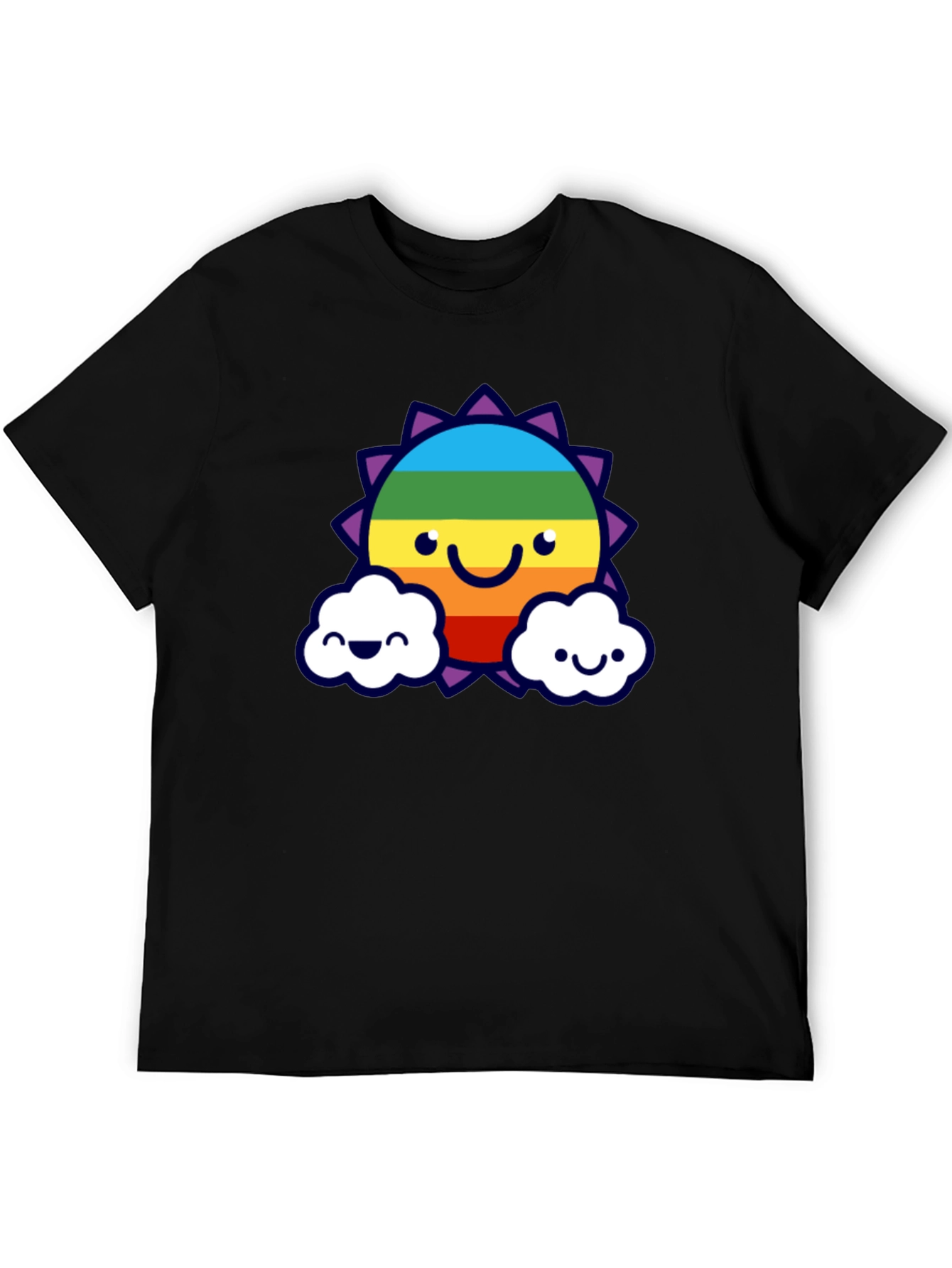 Rainbow Sun Clouds Graphic Tee - Black Cotton Blend