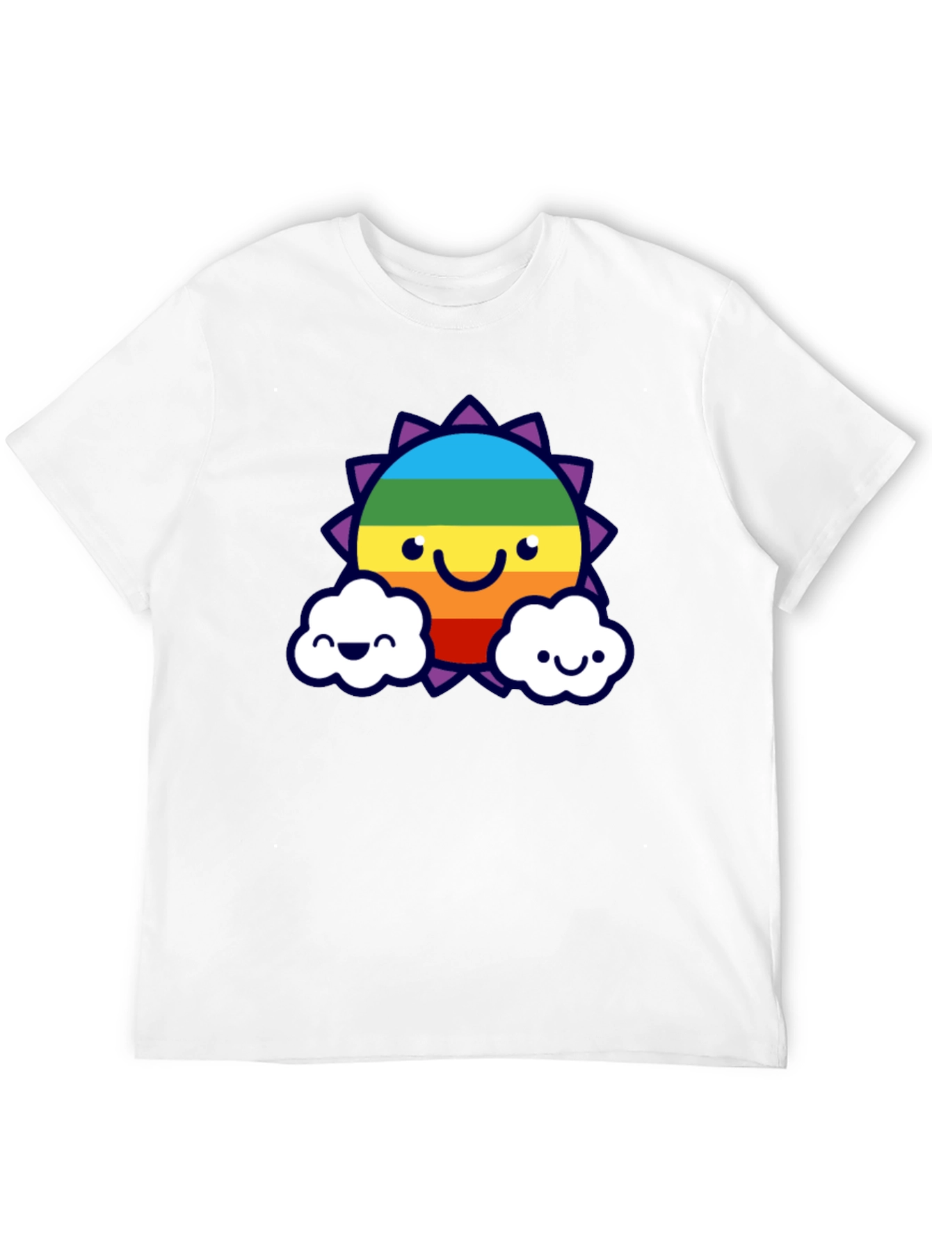 Rainbow Sun Clouds Graphic Tee - Black Cotton Blend