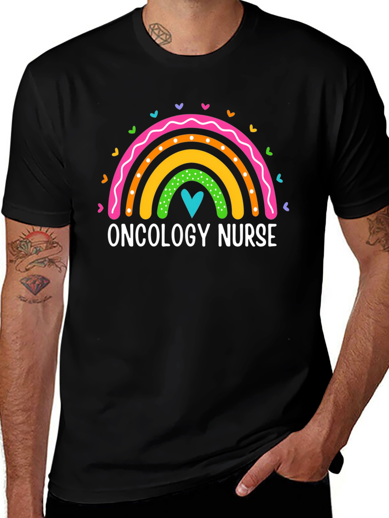 Oncology Nurse Rainbow Heart T-Shirt