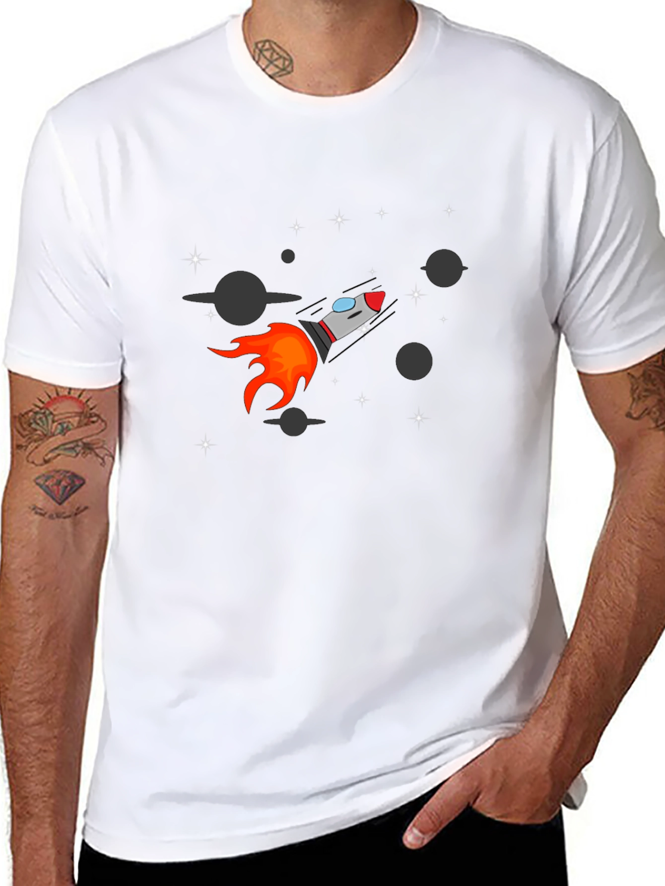 Rocket Graphic Black Tee - Space Adventure