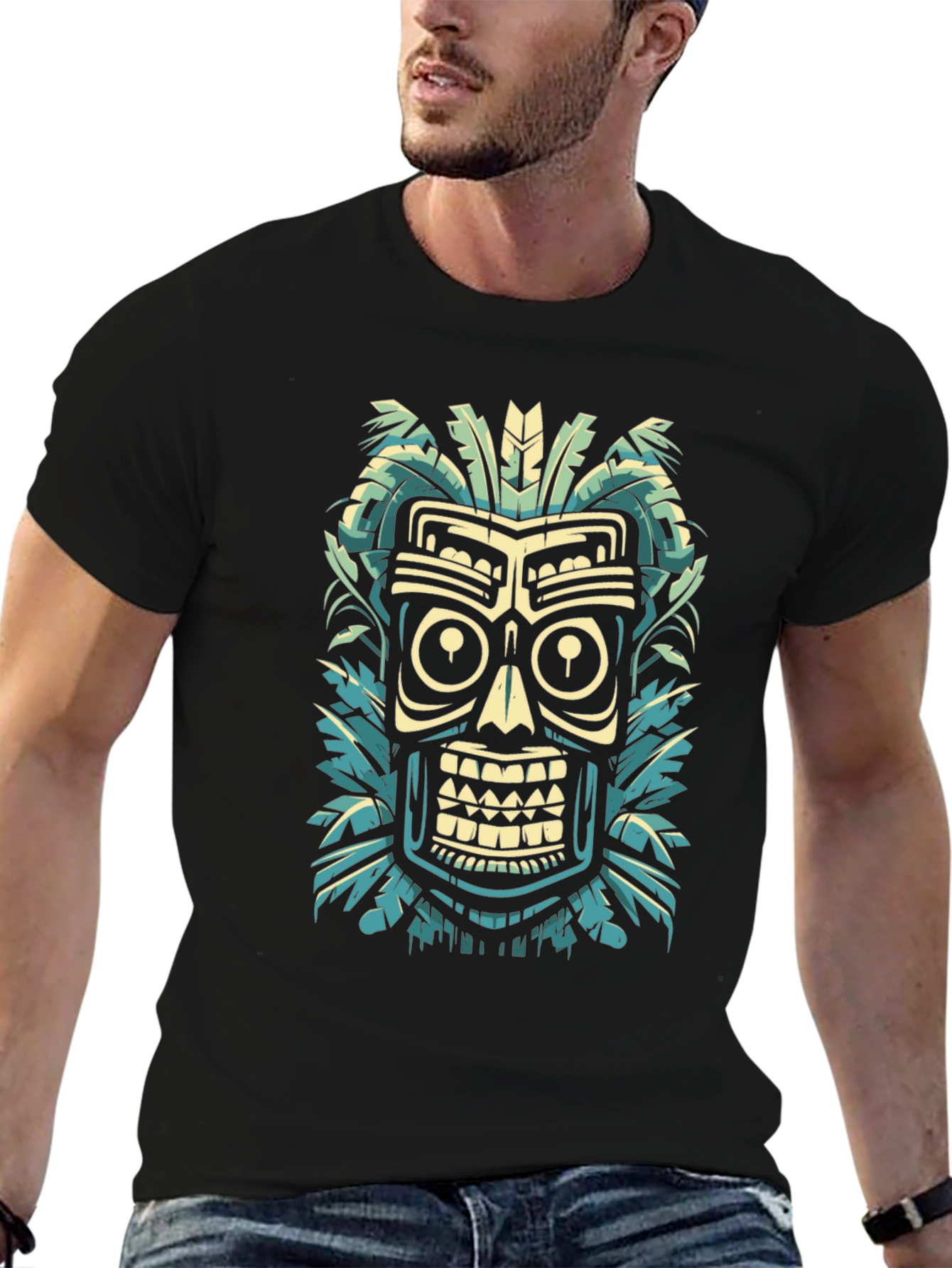 Tribal Tiki Mask Graphic Tee - Island Style