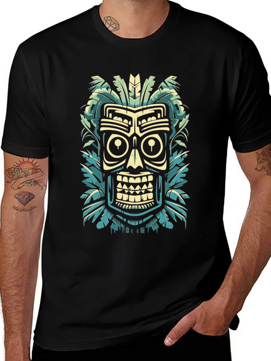 Tribal Tiki Mask Graphic Tee - Island Style