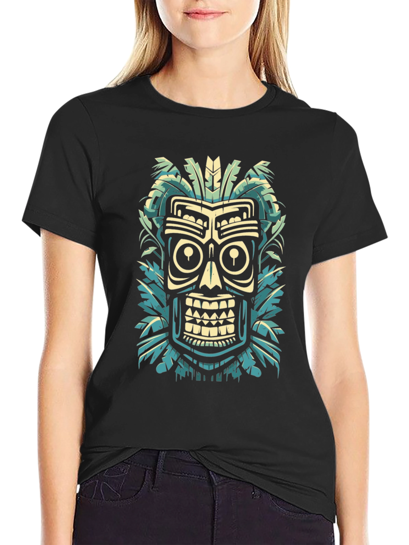 Tribal Tiki Mask Graphic Tee - Island Style