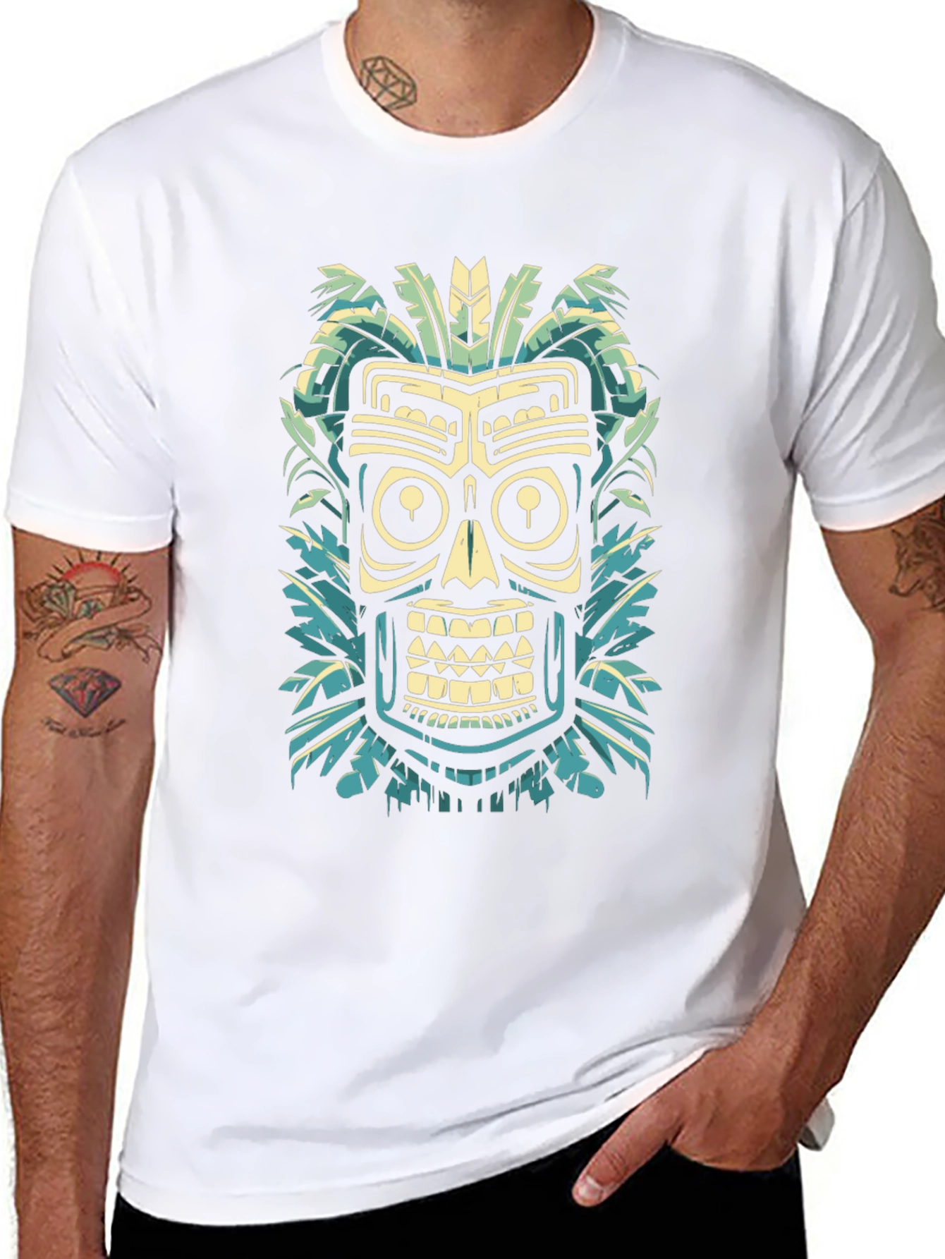 Tribal Tiki Mask Graphic Tee - Island Style