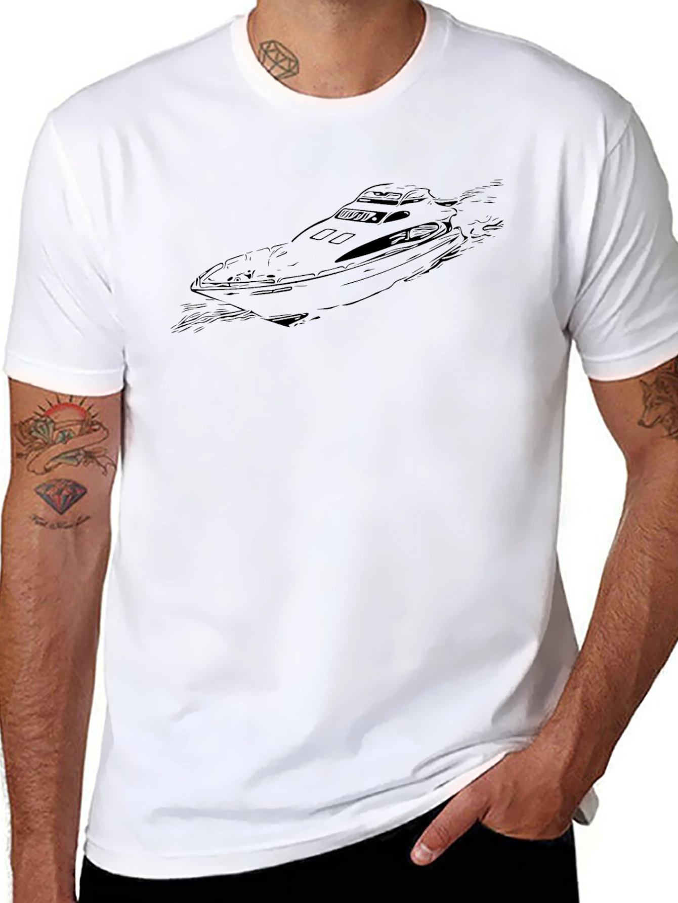 Speed Boat Graphic Tee - Black Cotton