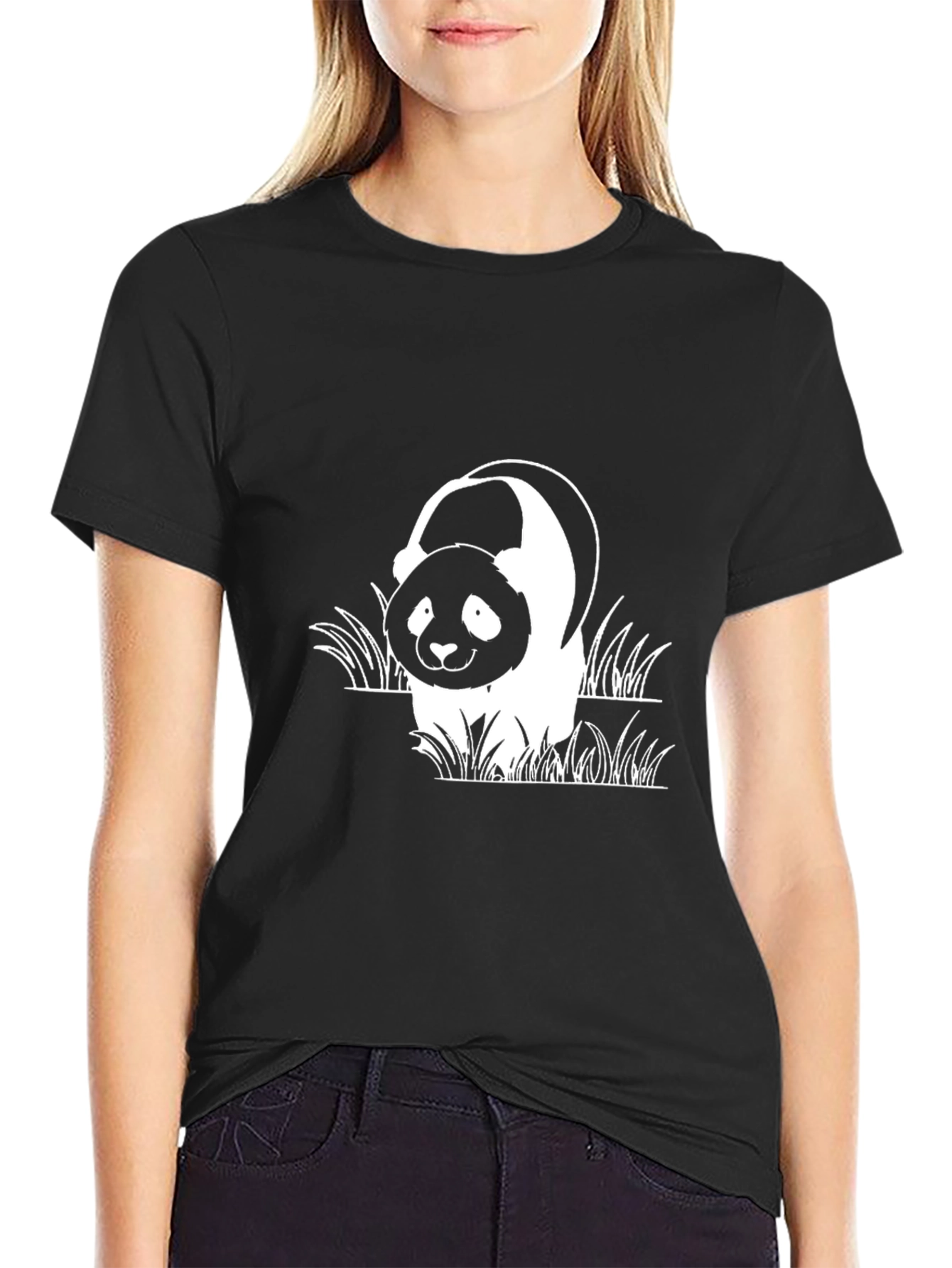 Panda Bear Graphic Black T-Shirt