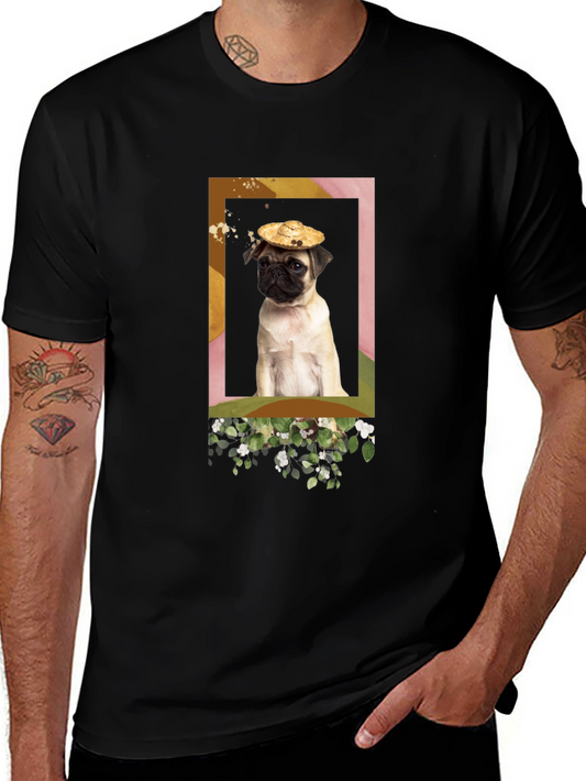 Pug in Hat Graphic T-Shirt - Unique Design