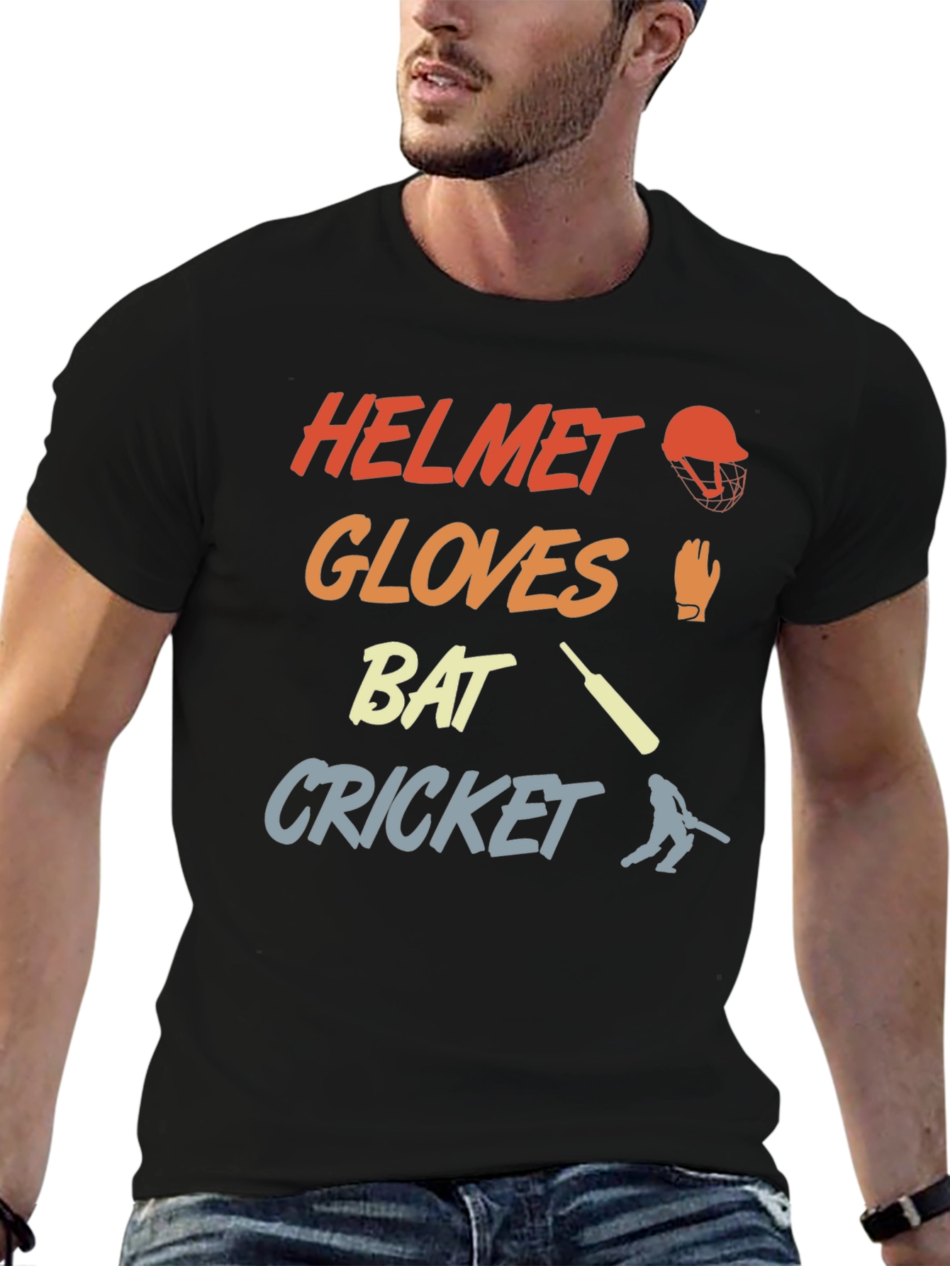 Cricket Helmet Gloves Bat T-Shirt