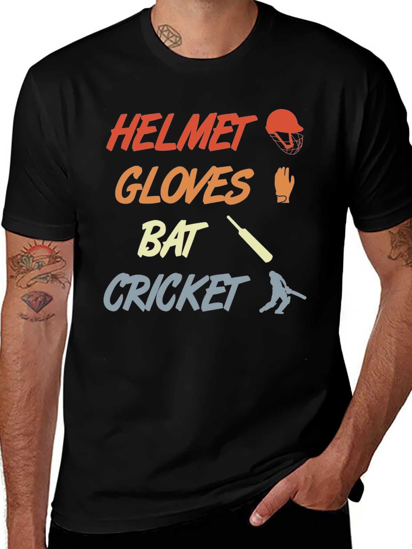 Cricket Helmet Gloves Bat T-Shirt