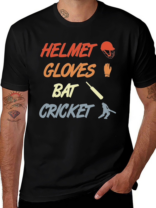 Cricket Helmet Gloves Bat T-Shirt
