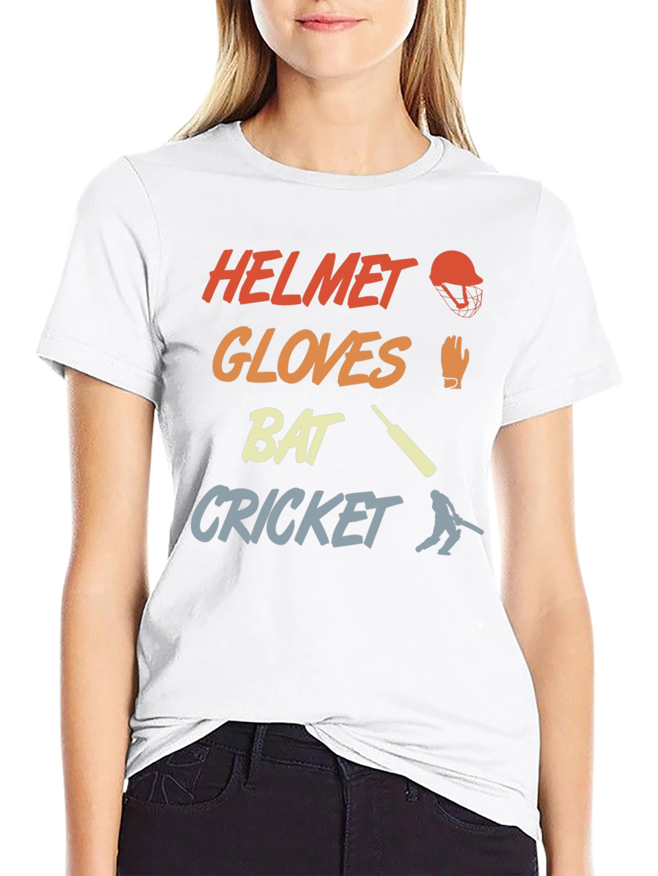 Cricket Helmet Gloves Bat T-Shirt